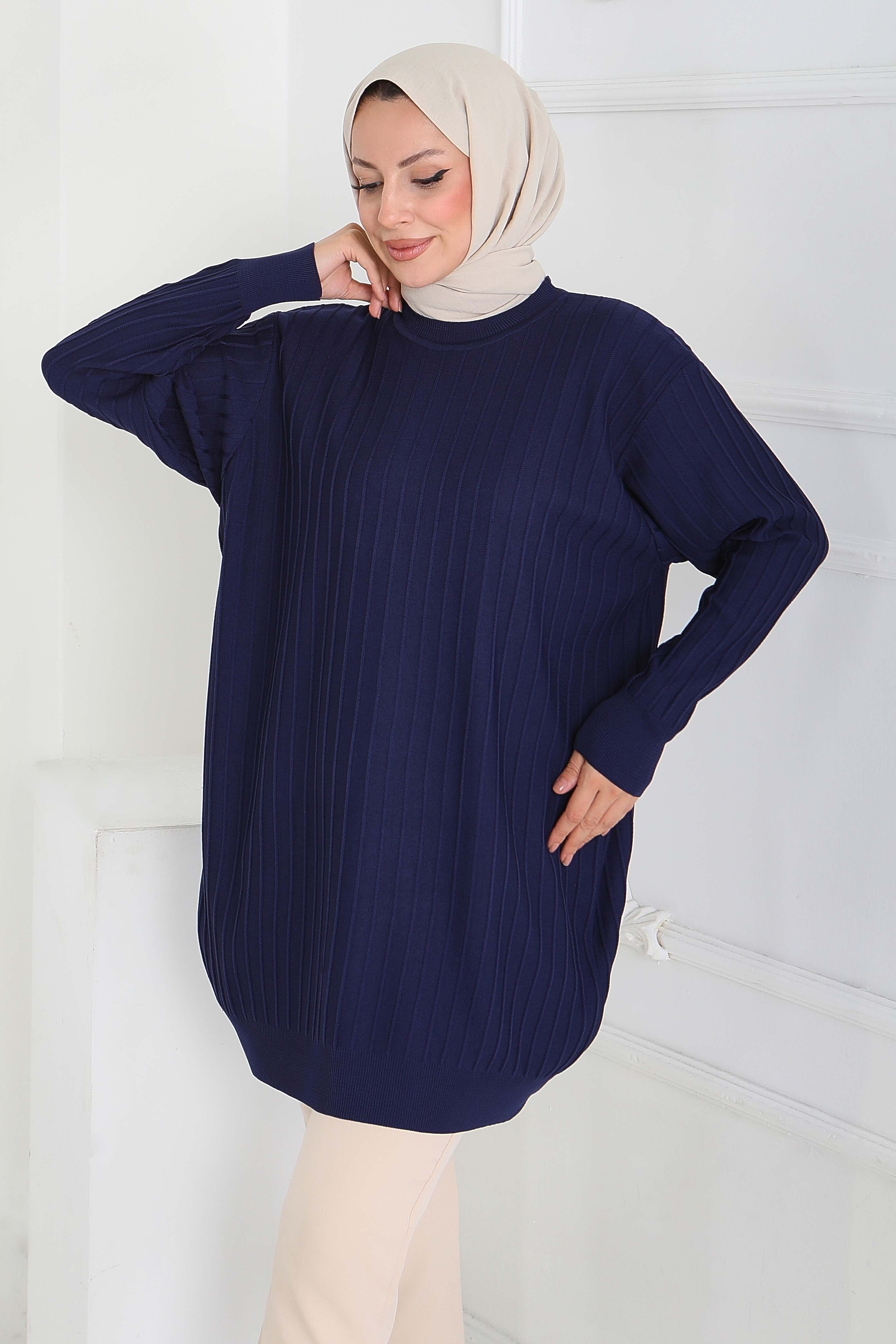 Çima Detaylı Triko Tunik - 27886-LACIVERT - 1