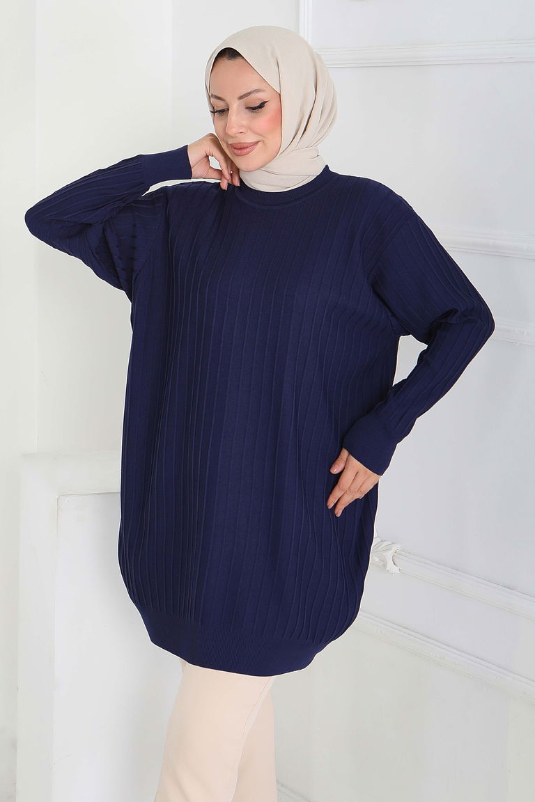 Çima Detaylı Triko Tunik - 27886-LACIVERT - TOFİSA