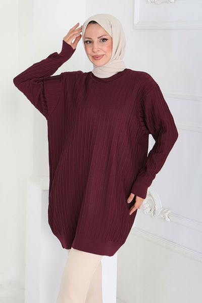 Çima Detaylı Triko Tunik - 27886-MURDUM 