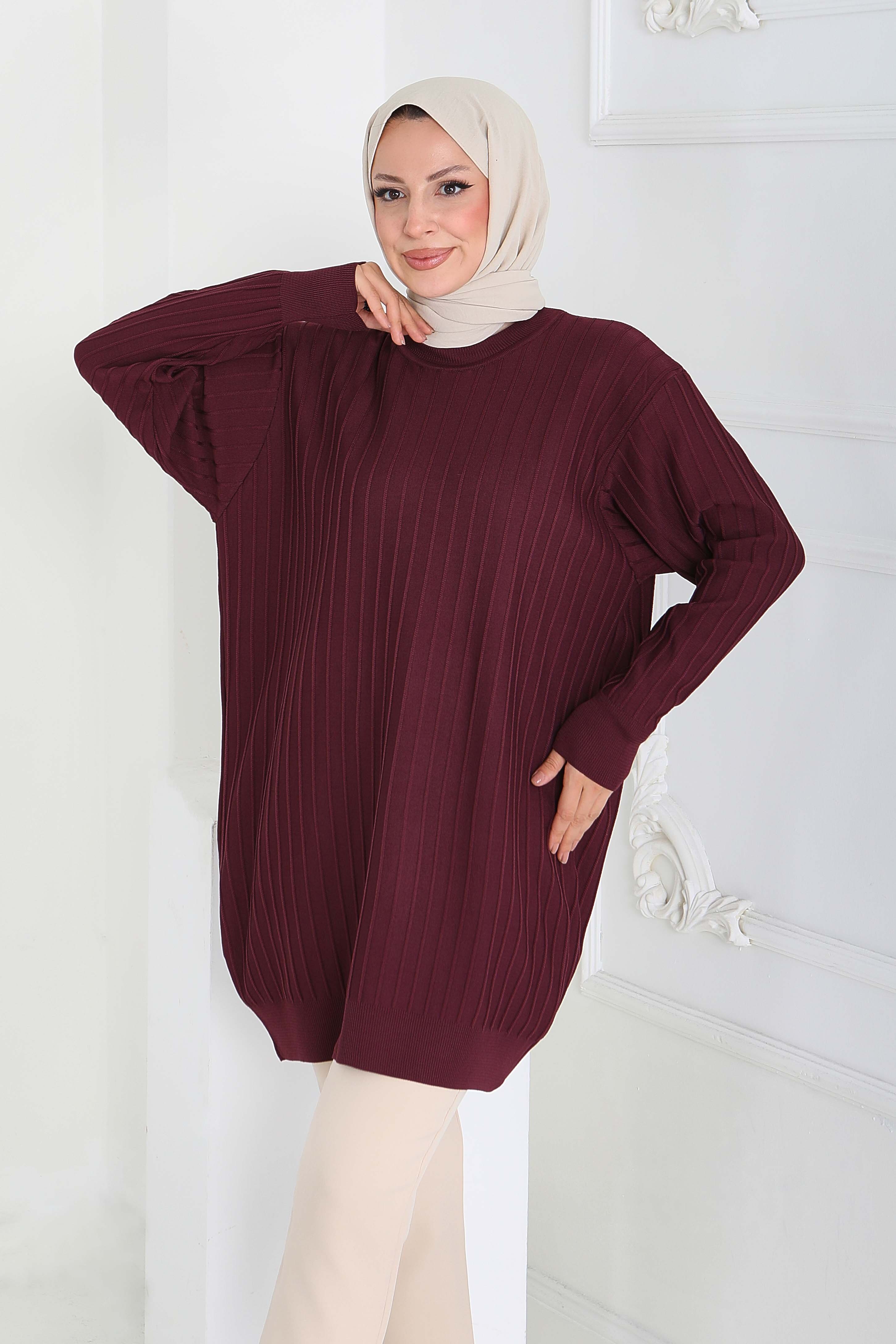 Çima Detaylı Triko Tunik - 27886-MURDUM - 2