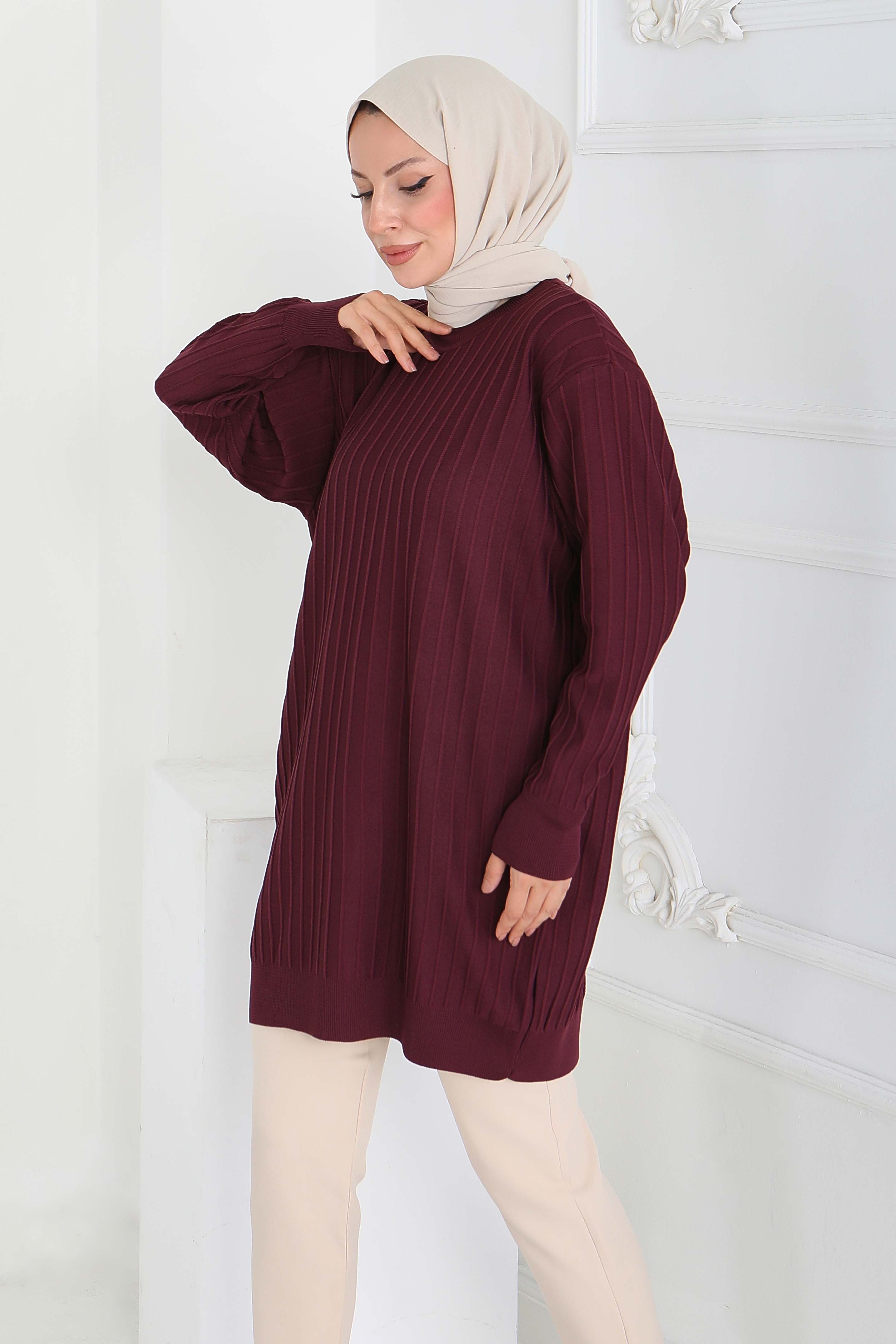 Çima Detaylı Triko Tunik - 27886-MURDUM - 3
