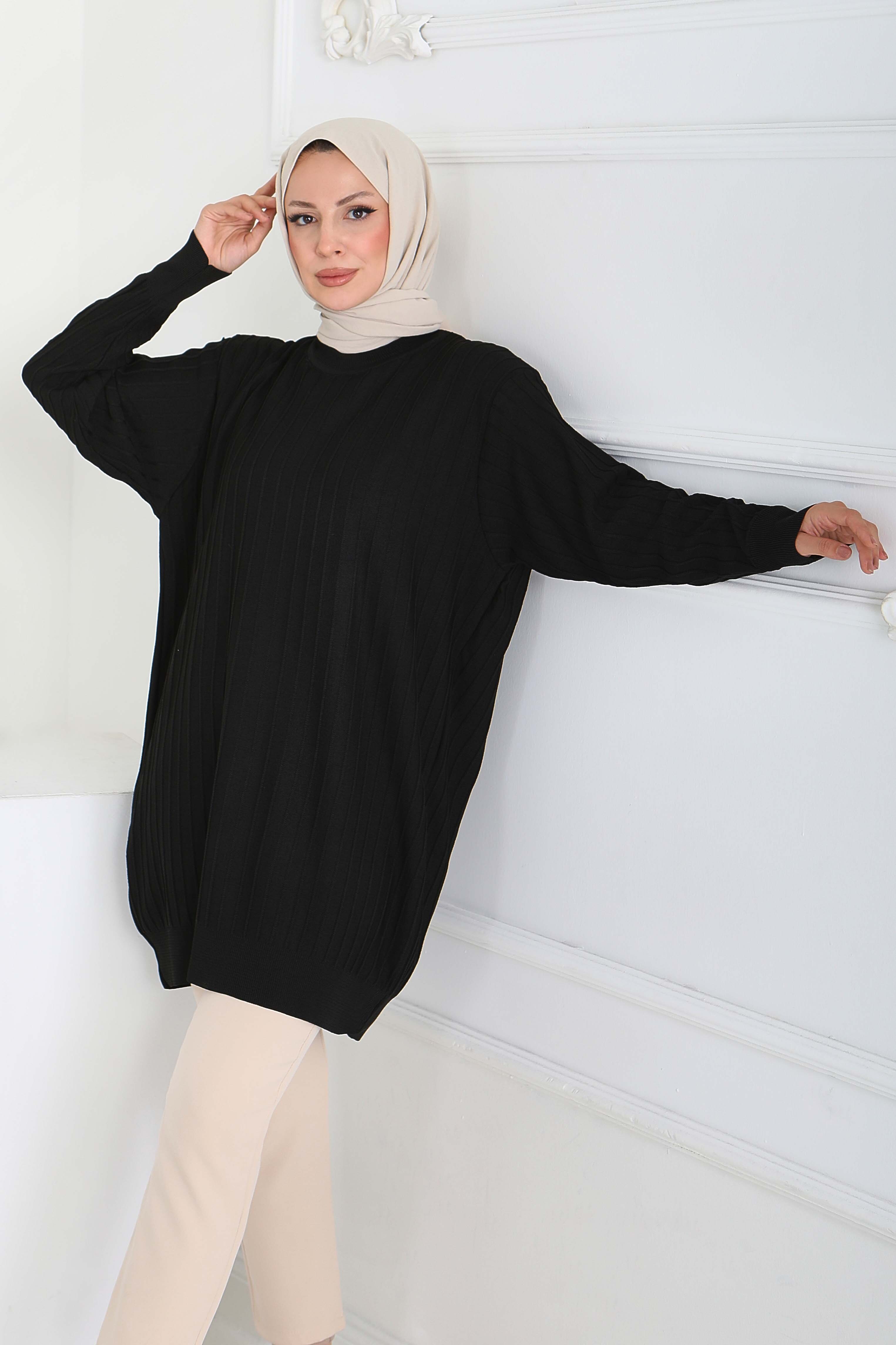 Çima Detaylı Triko Tunik - 27886-SIYAH - 1