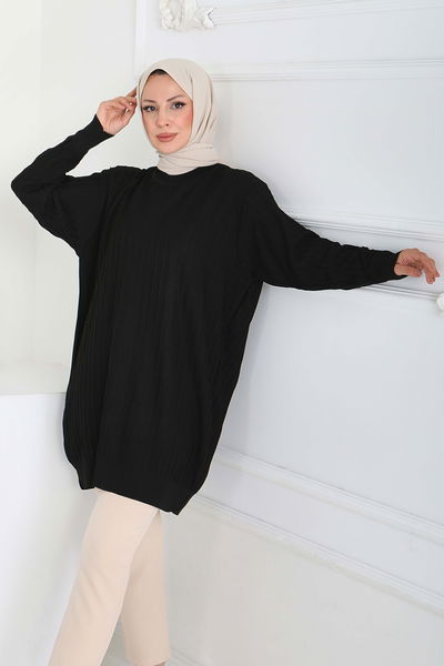 Çima Detaylı Triko Tunik - 27886-SIYAH 