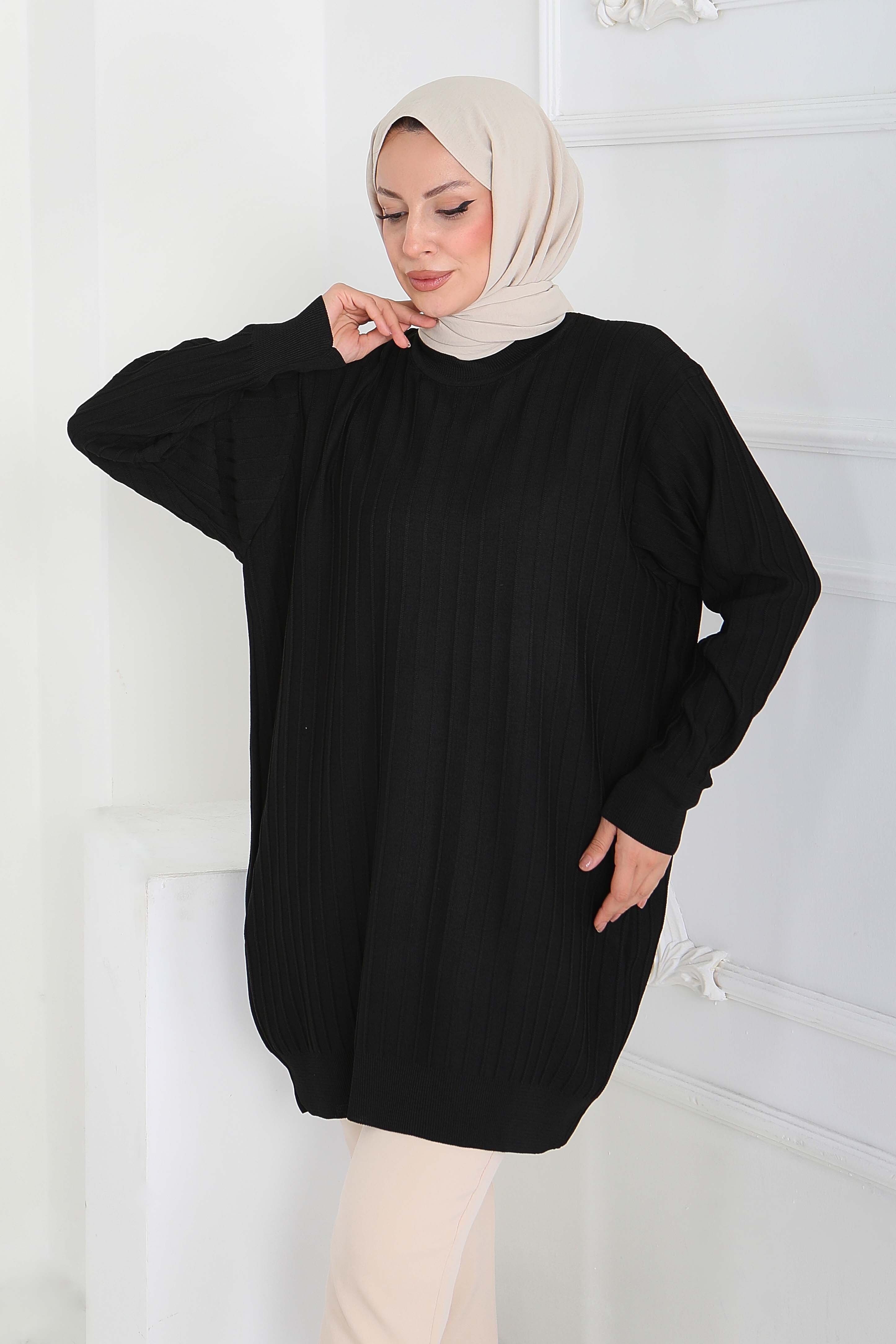 Çima Detaylı Triko Tunik - 27886-SIYAH - 2