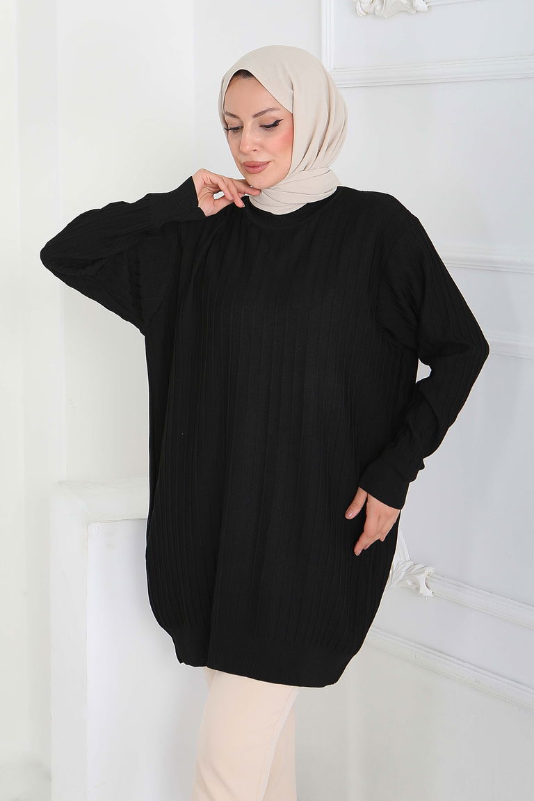Çima Detaylı Triko Tunik - 27886-SIYAH - TOFİSA