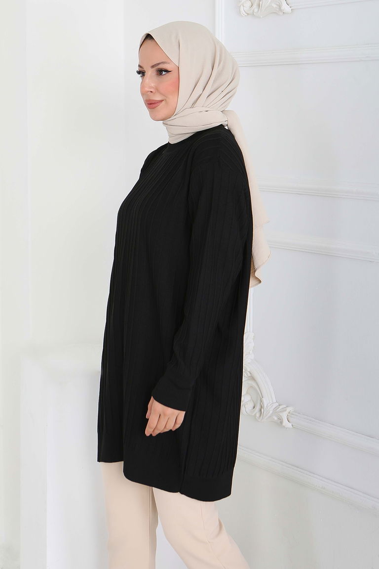 Çima Detaylı Triko Tunik - 27886-SIYAH - TOFİSA