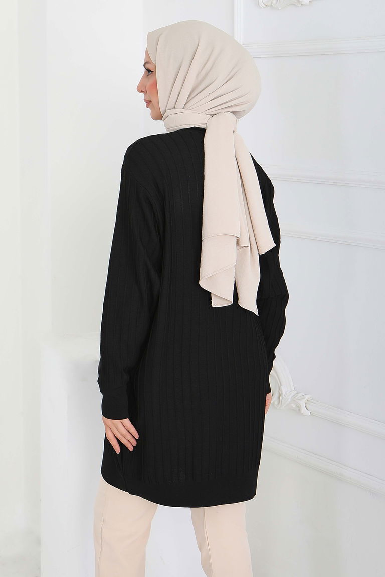 Çima Detaylı Triko Tunik - 27886-SIYAH - TOFİSA