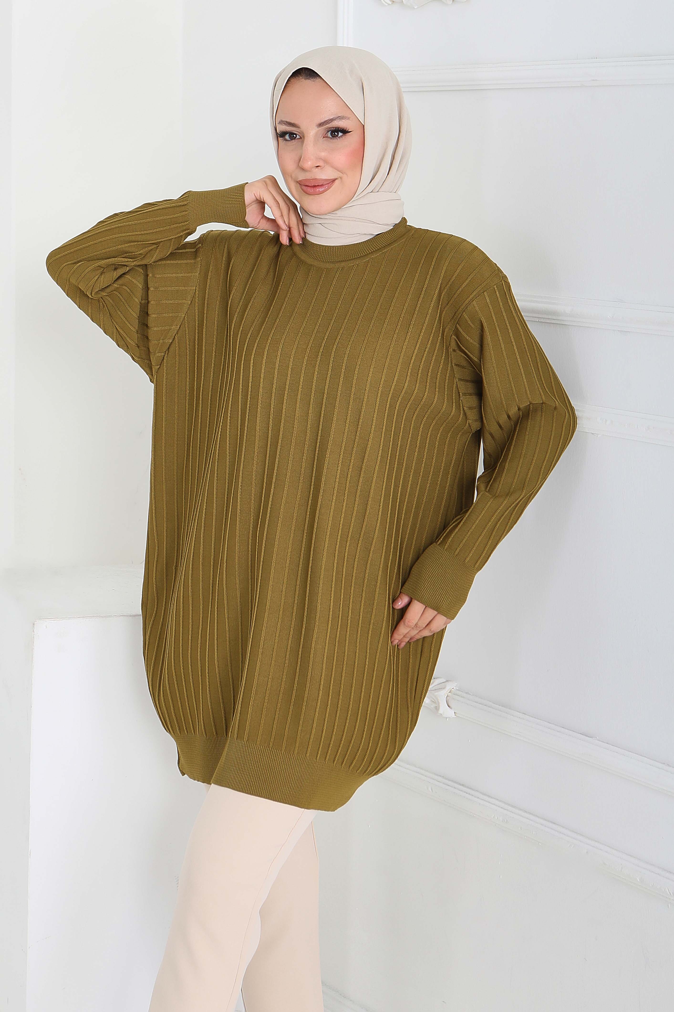 Çima Detaylı Triko Tunik - 27886-YAG-YESILI - 2