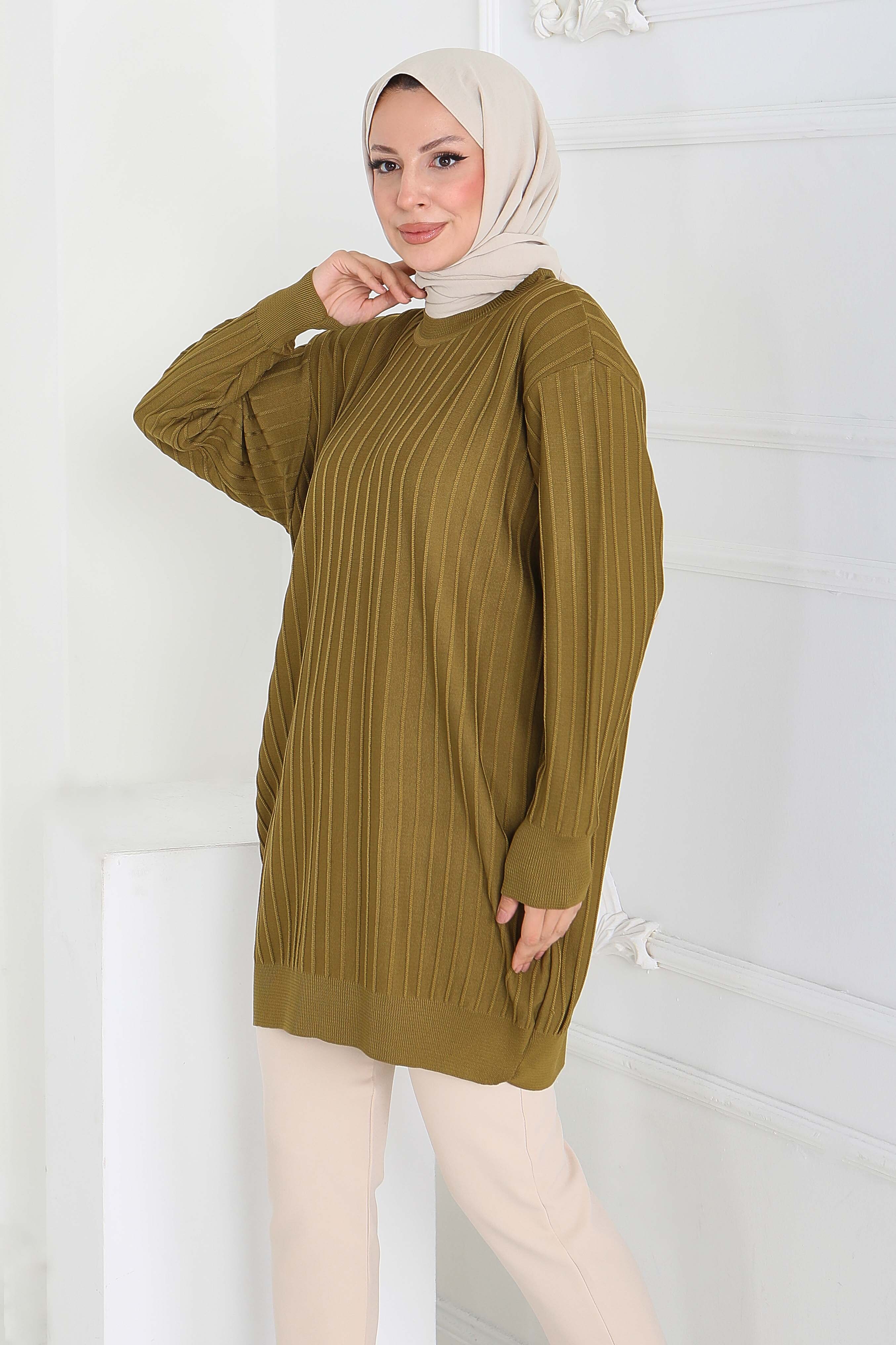 Çima Detaylı Triko Tunik - 27886-YAG-YESILI - 3