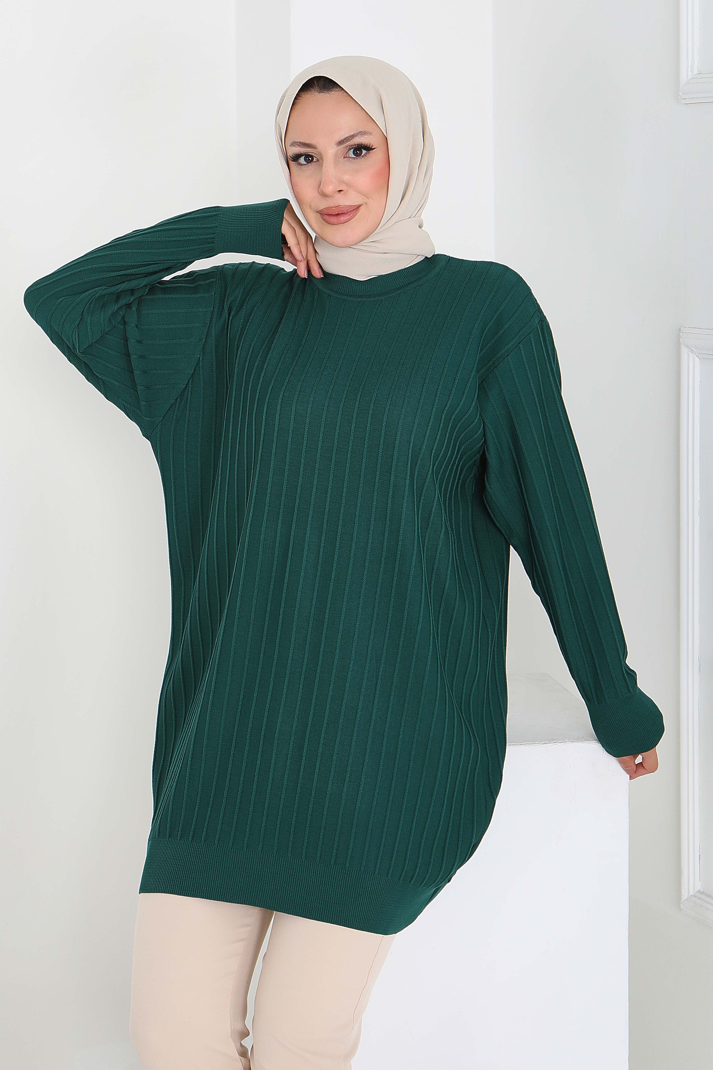 Çima Detaylı Triko Tunik - 27886-ZUMRUT - 1