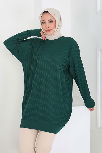 Çima Detaylı Triko Tunik - 27886-ZUMRUT 