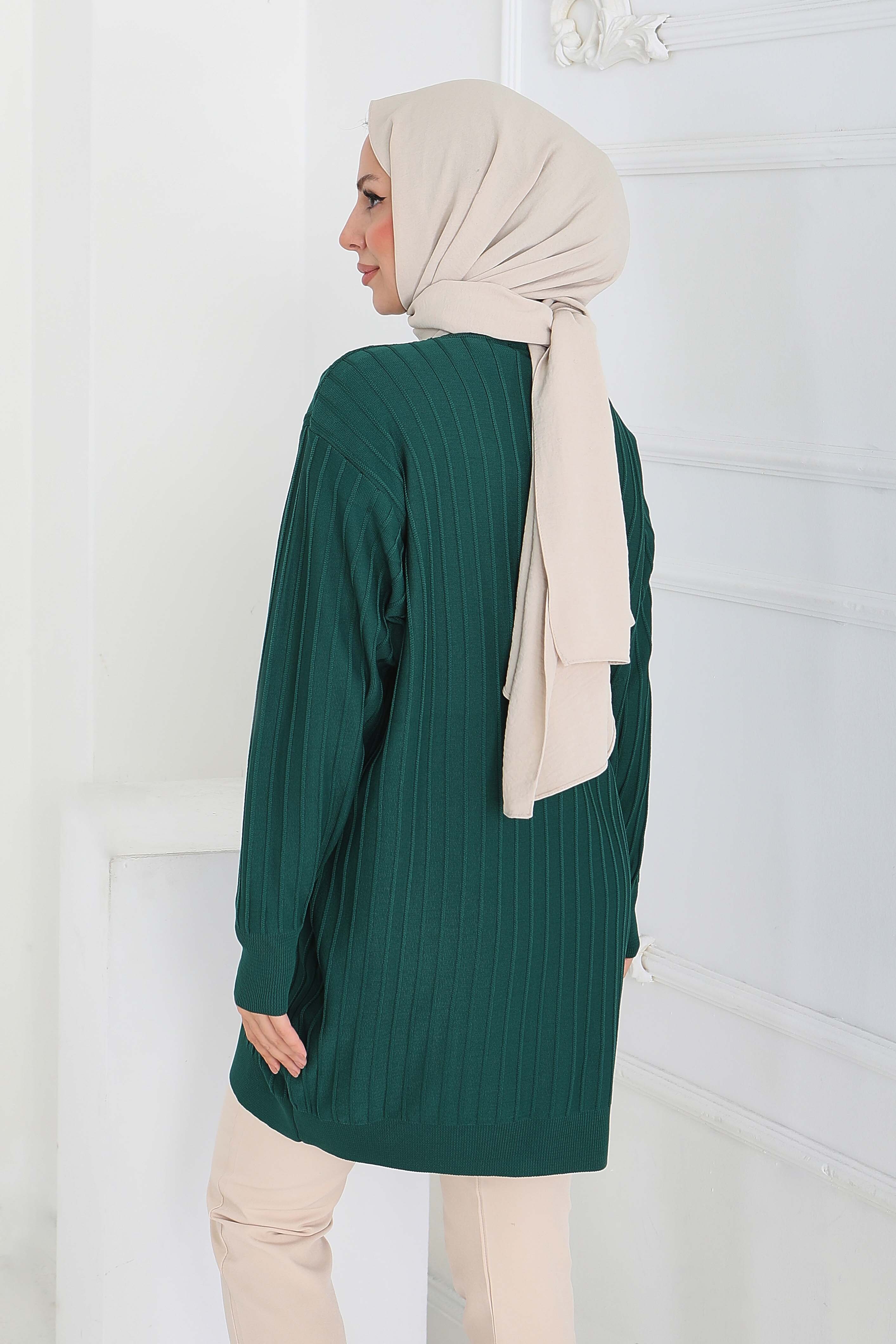 Çima Detaylı Triko Tunik - 27886-ZUMRUT - 4