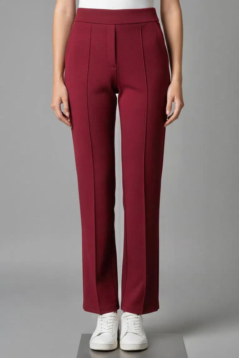 Çımalı Cepli Krep Pantolon - 28167-BORDO - 2