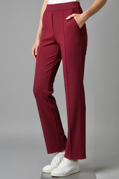 Çımalı Cepli Krep Pantolon - 28167-BORDO 