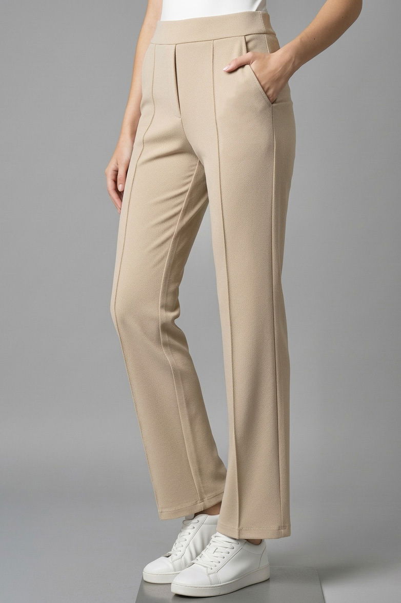 Çımalı Cepli Krep Pantolon - 28167-KREM - 1