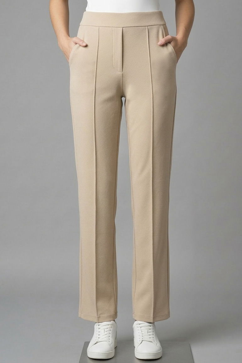 Çımalı Cepli Krep Pantolon - 28167-KREM - 2