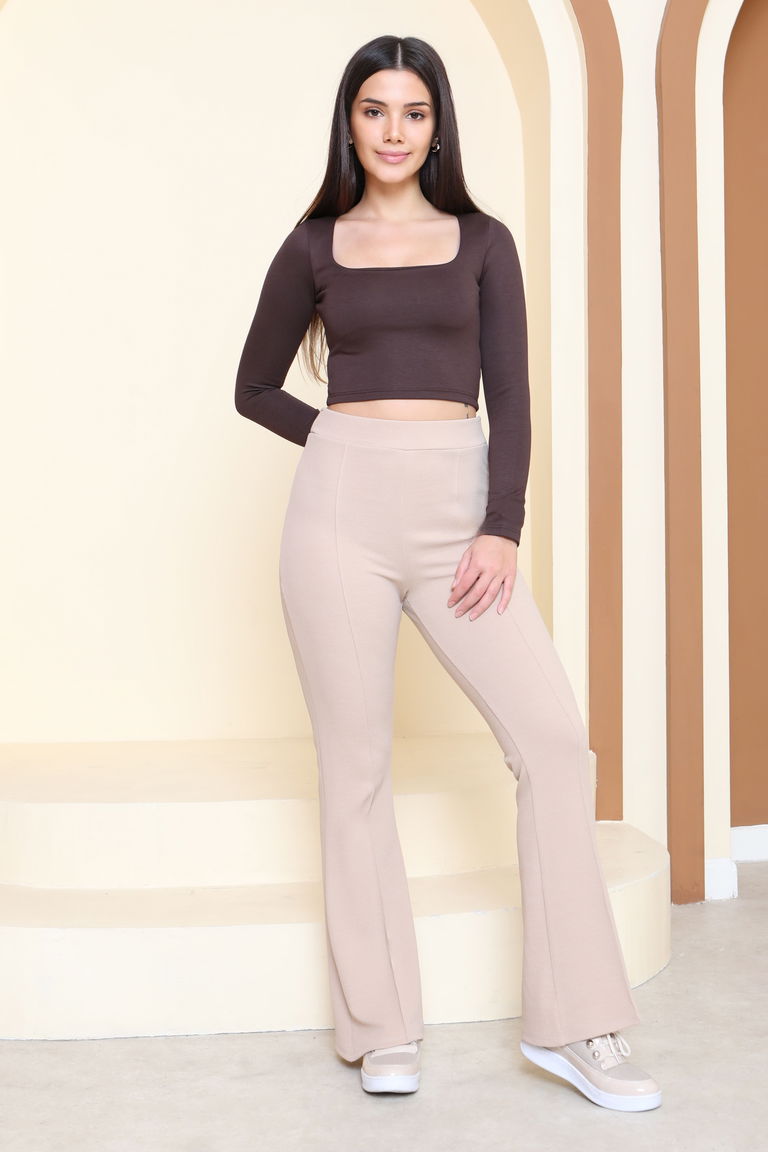 Çımalı İspanyol Paça Krep Pantolon - 27623-BEJ - TOFİSA