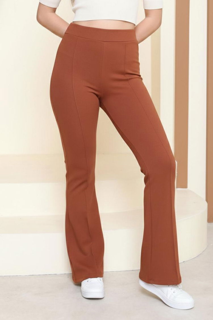 Çımalı İspanyol Paça Krep Pantolon - 27623-KIREMIT - TOFİSA
