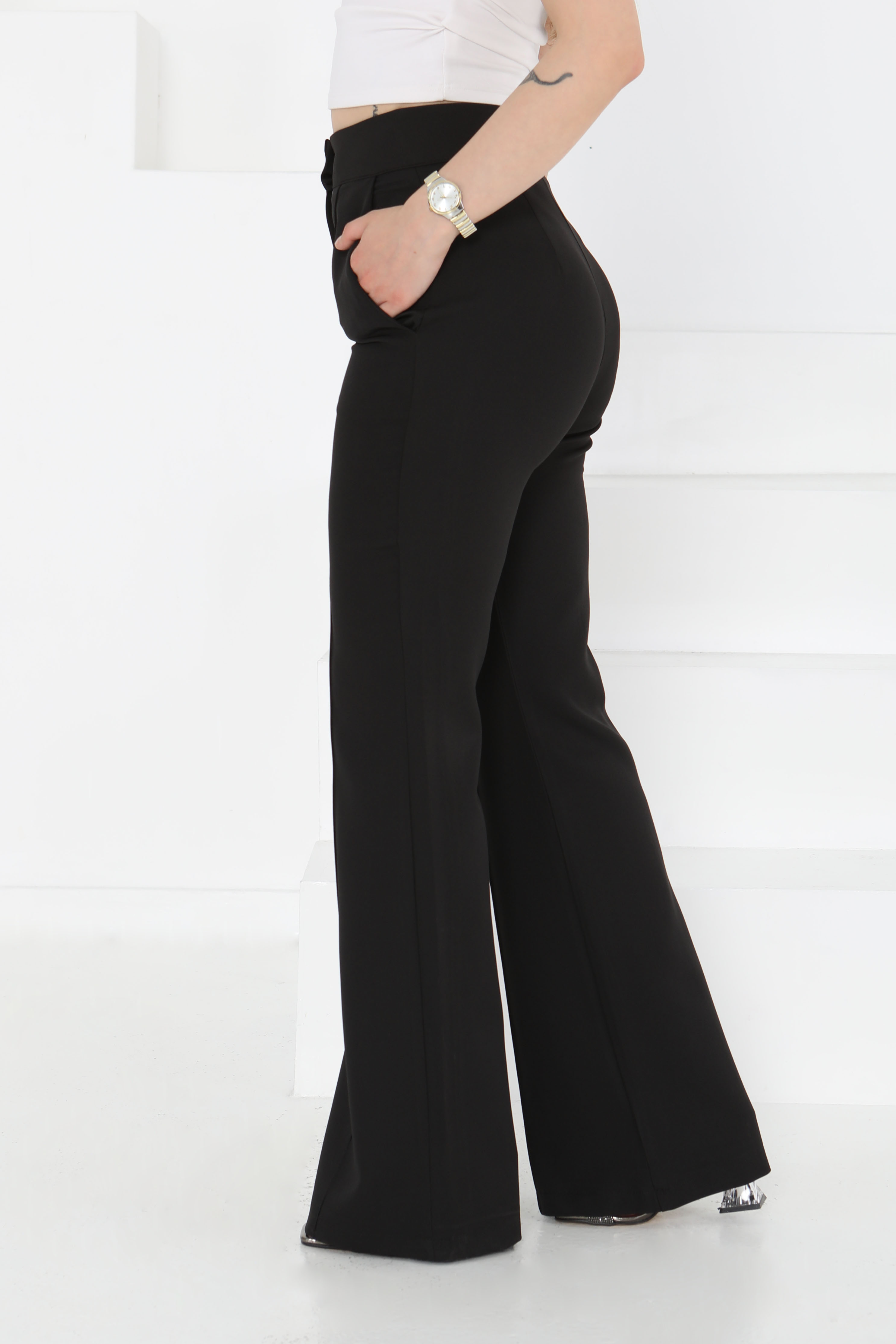 Çımalı Kumaş Pantolon Siyah - 27247 - 4