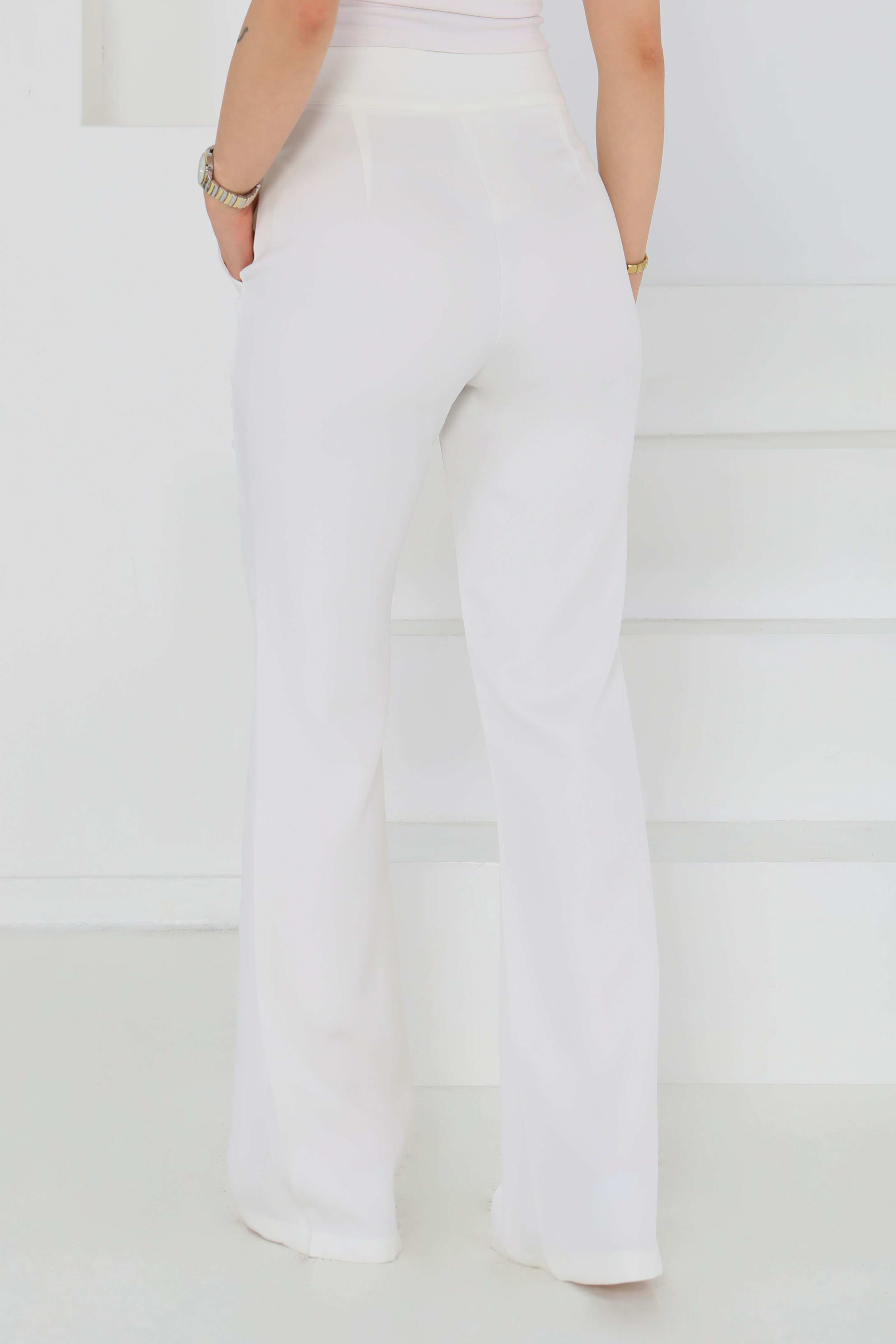 Çımalı Kumaş Pantolon Beyaz - 27247 - 8