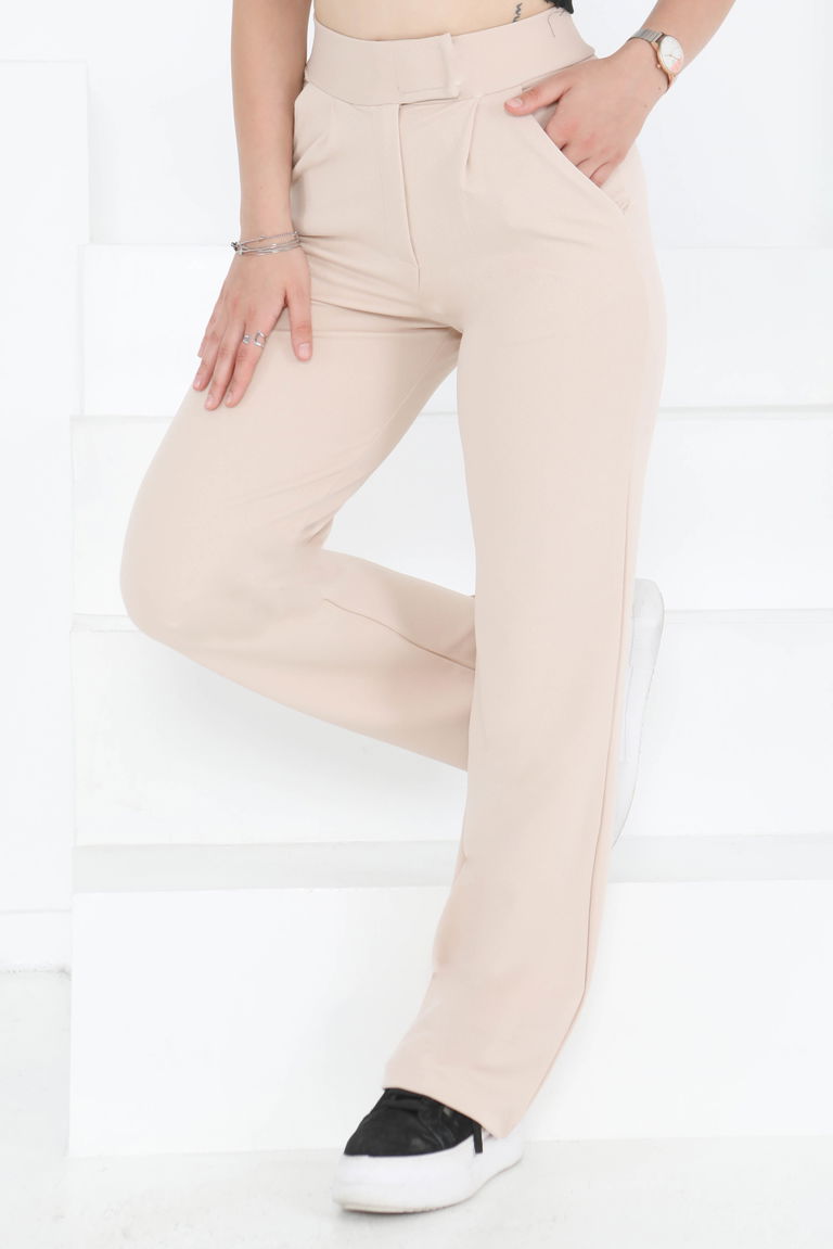Cırtlı Spor Pantolon Bej - 27351 - TOFİSA