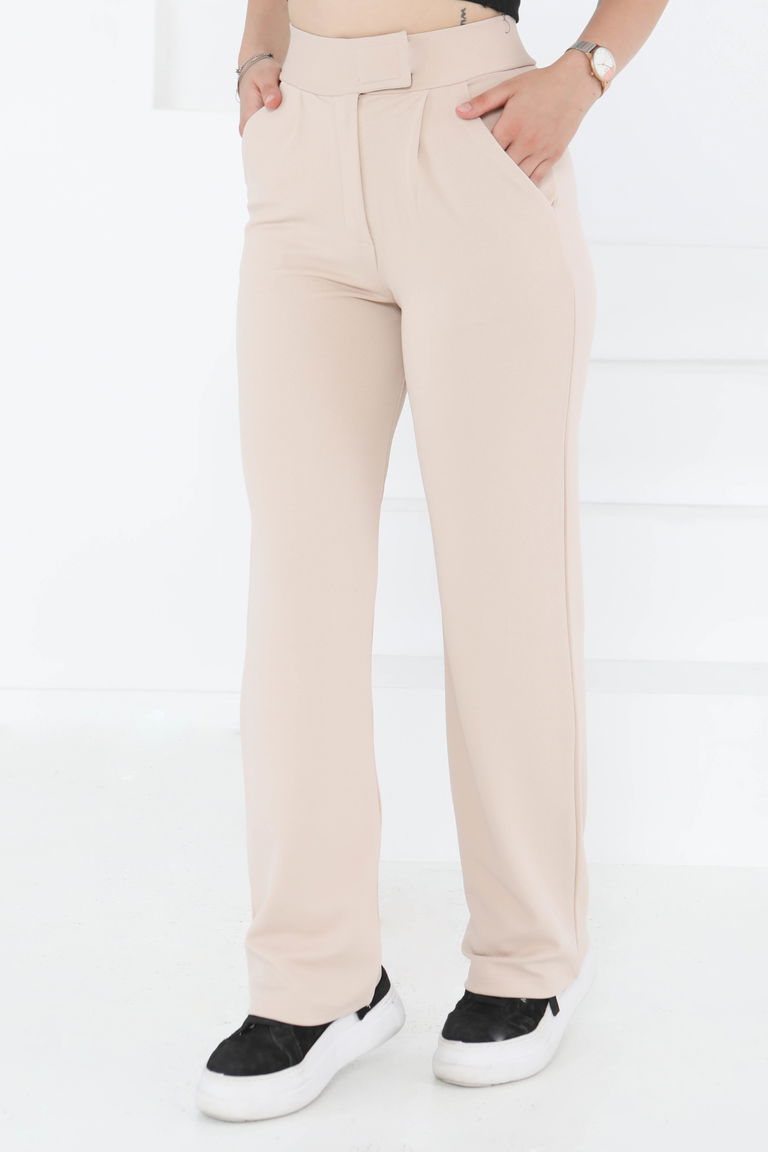 Cırtlı Spor Pantolon Bej - 27351 - TOFİSA