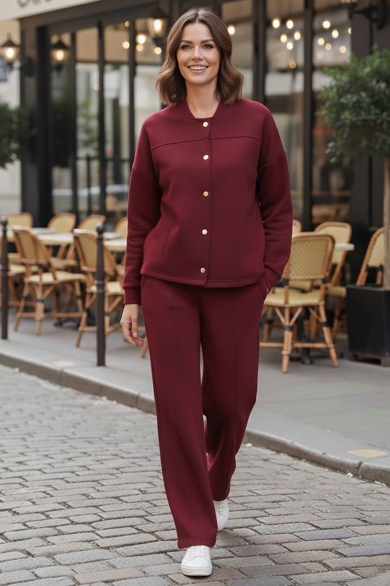 Çıtçıtlı Modaal İkili Takım - 28061-BORDO - TOFİSA