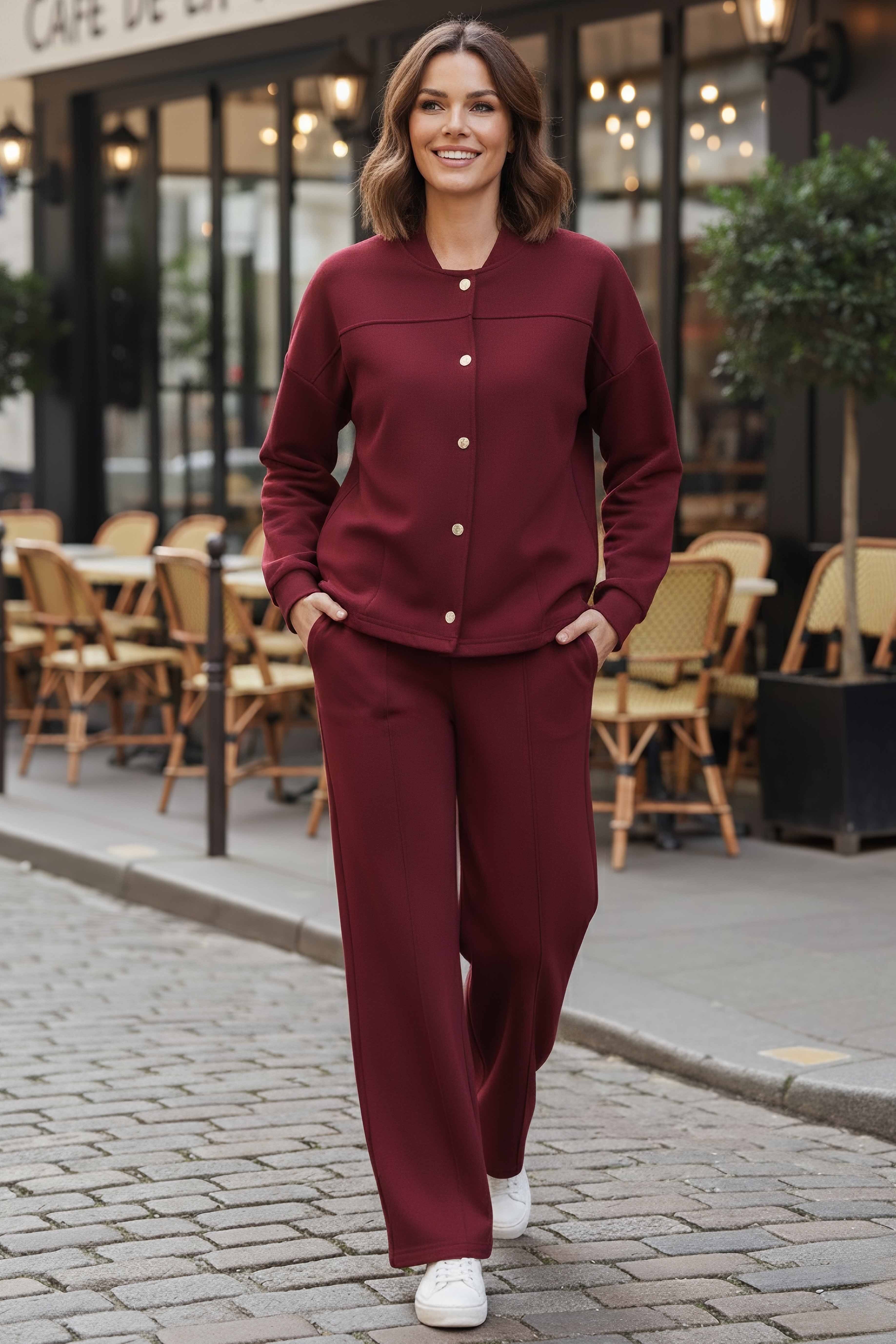 Çıtçıtlı Modaal İkili Takım - 28061-BORDO - 2