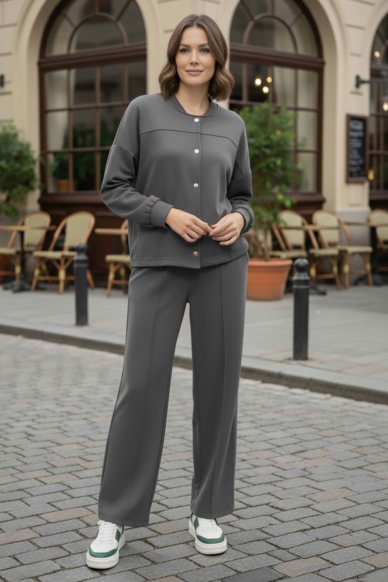 Çıtçıtlı Modaal İkili Takım - 28061-FUME - TOFİSA