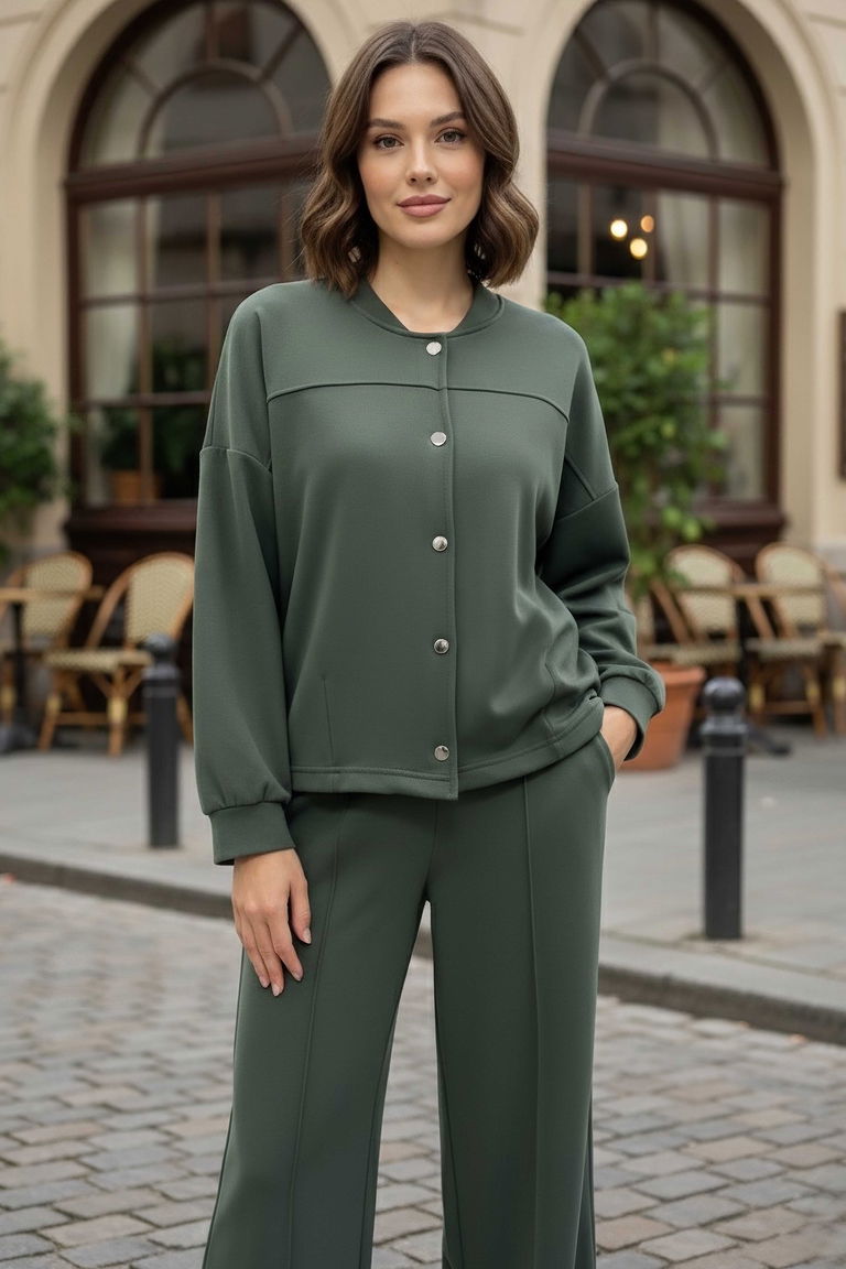 Çıtçıtlı Modaal İkili Takım - 28061-HAKI - TOFİSA