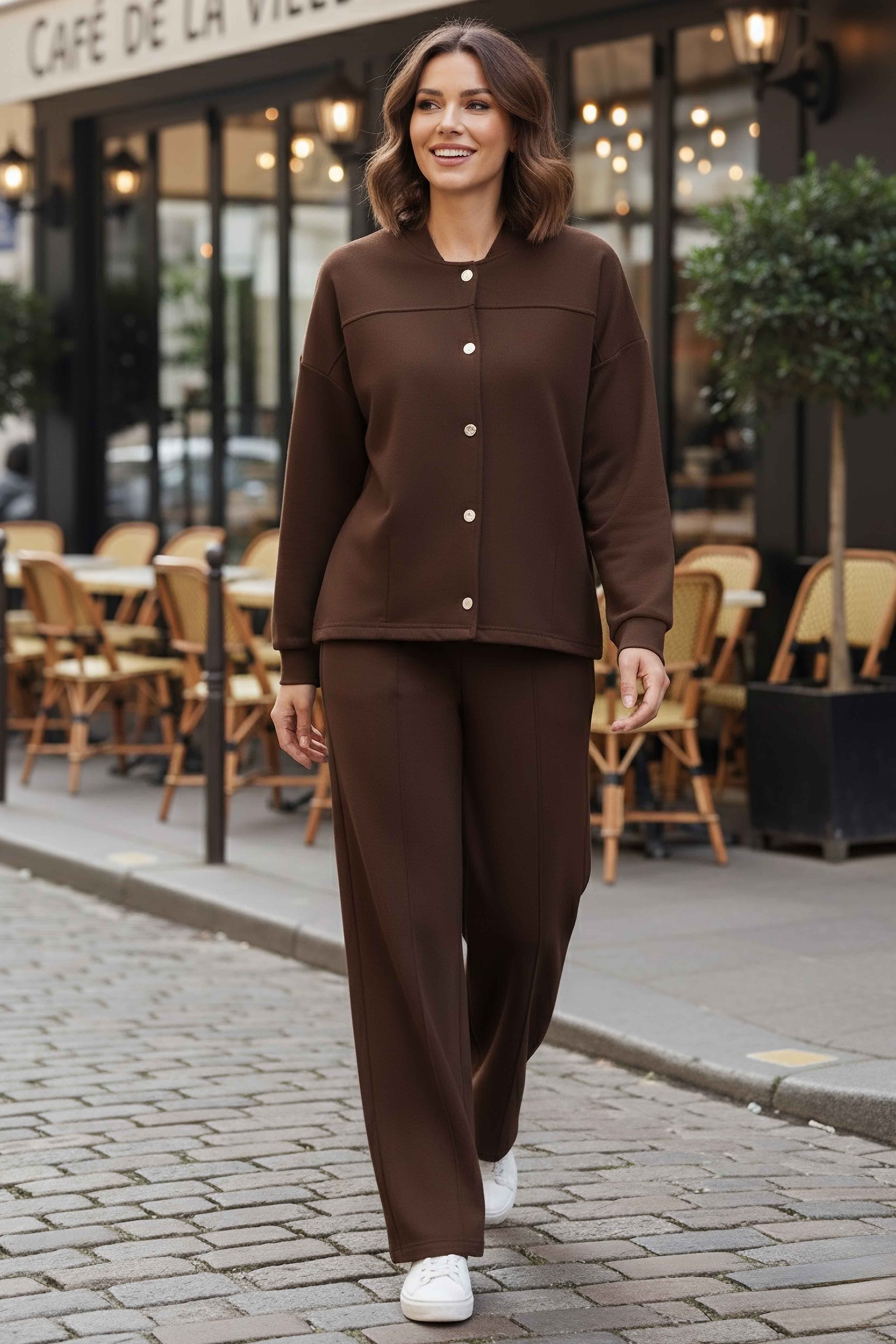 Çıtçıtlı Modaal İkili Takım - 28061-KAHVE - 2