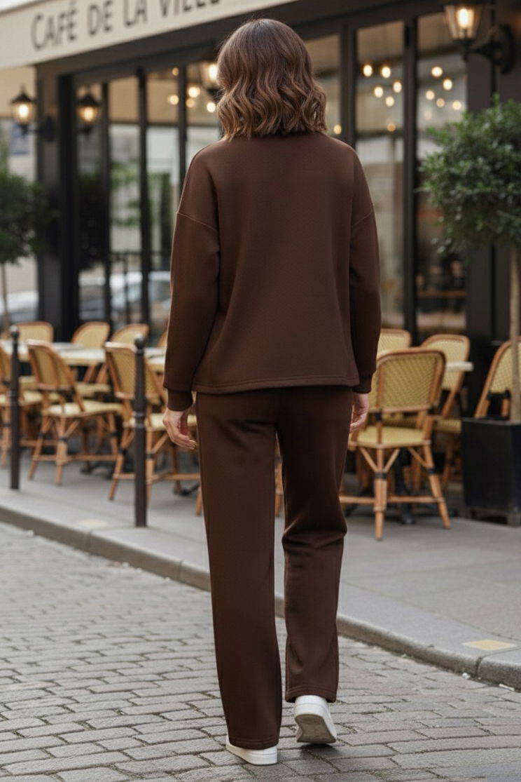 Çıtçıtlı Modaal İkili Takım - 28061-KAHVE - TOFİSA