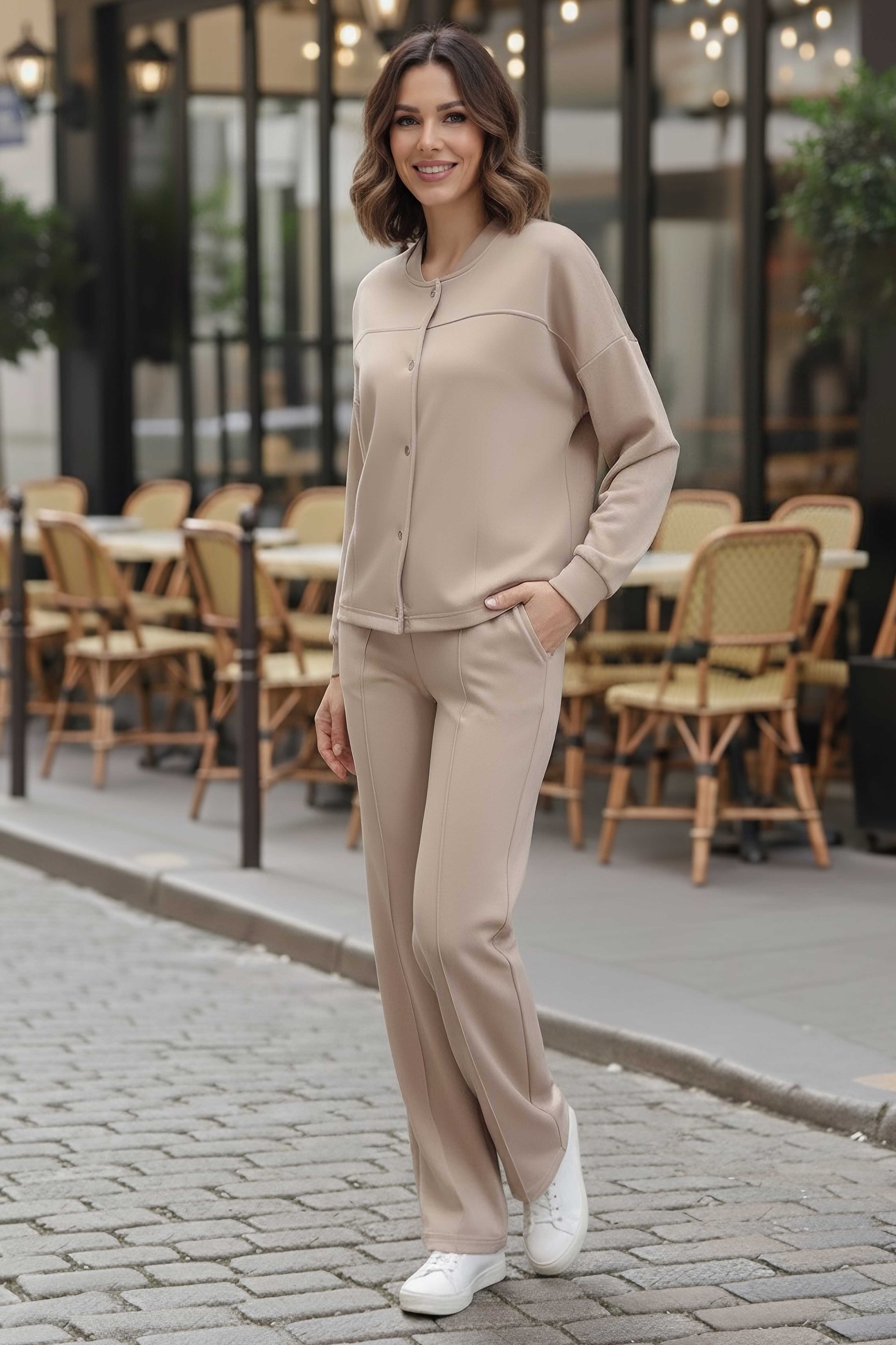 Çıtçıtlı Modaal İkili Takım - 28061-KREM - 2