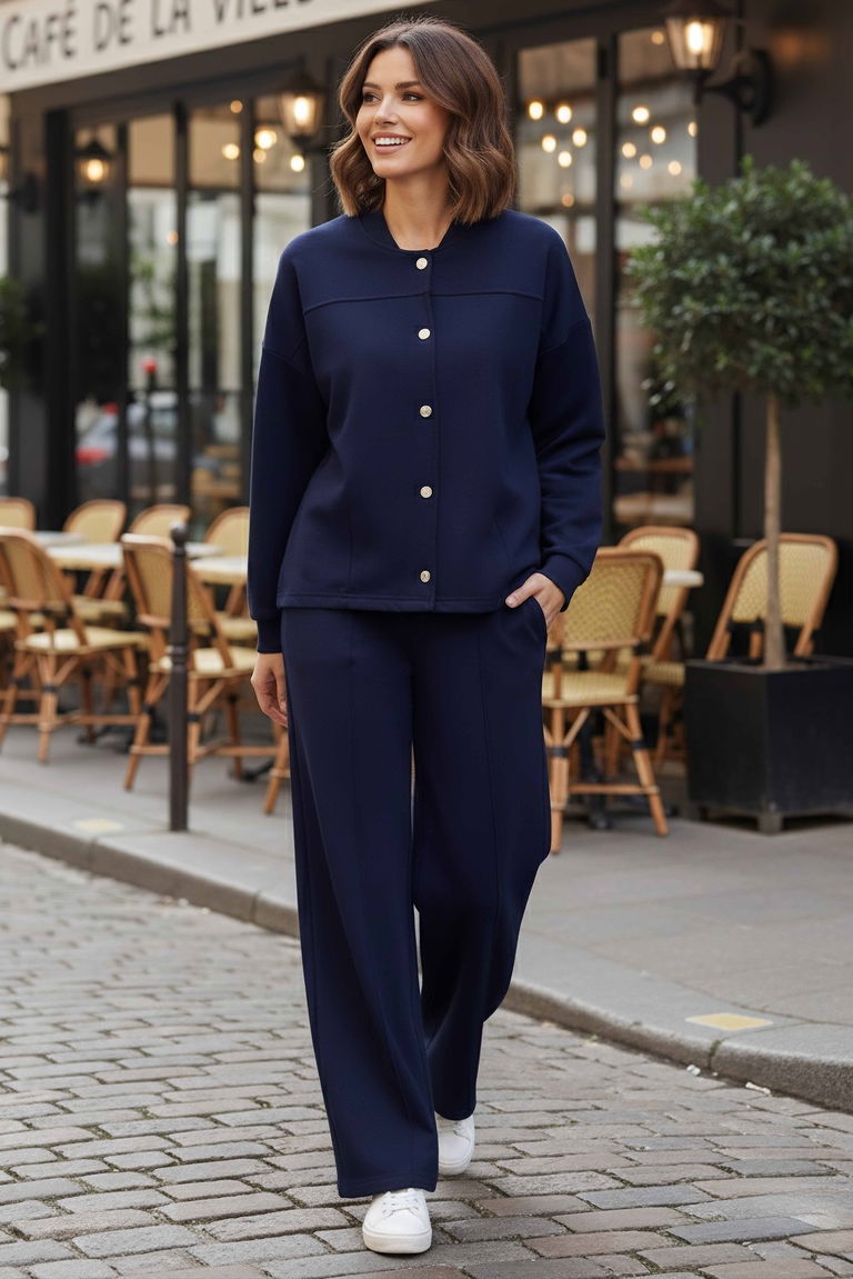 Çıtçıtlı Modaal İkili Takım - 28061-LACIVERT - TOFİSA