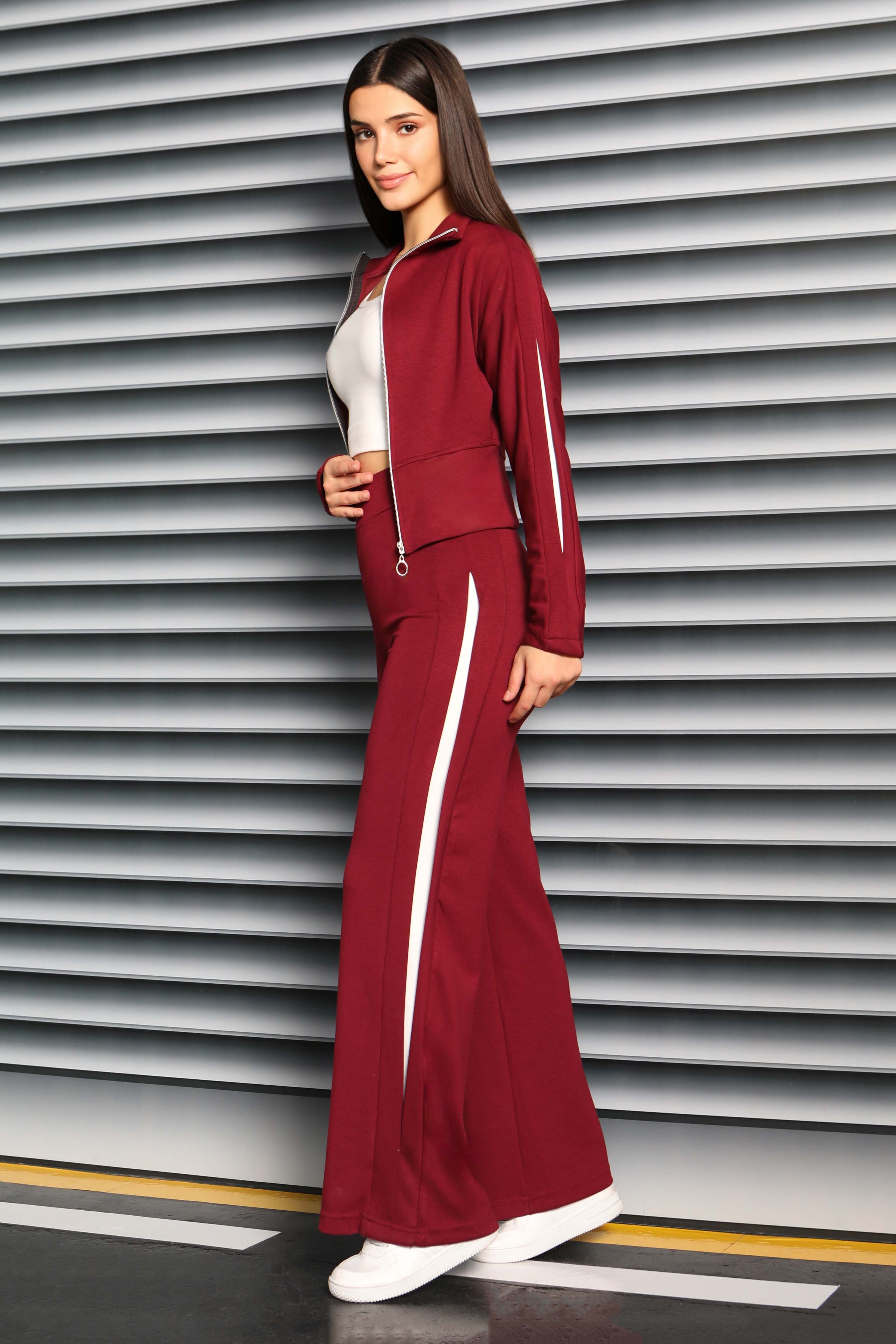 Çizgi Detaylı Garnili Modal İkili Takım - 27881-BORDO - 2