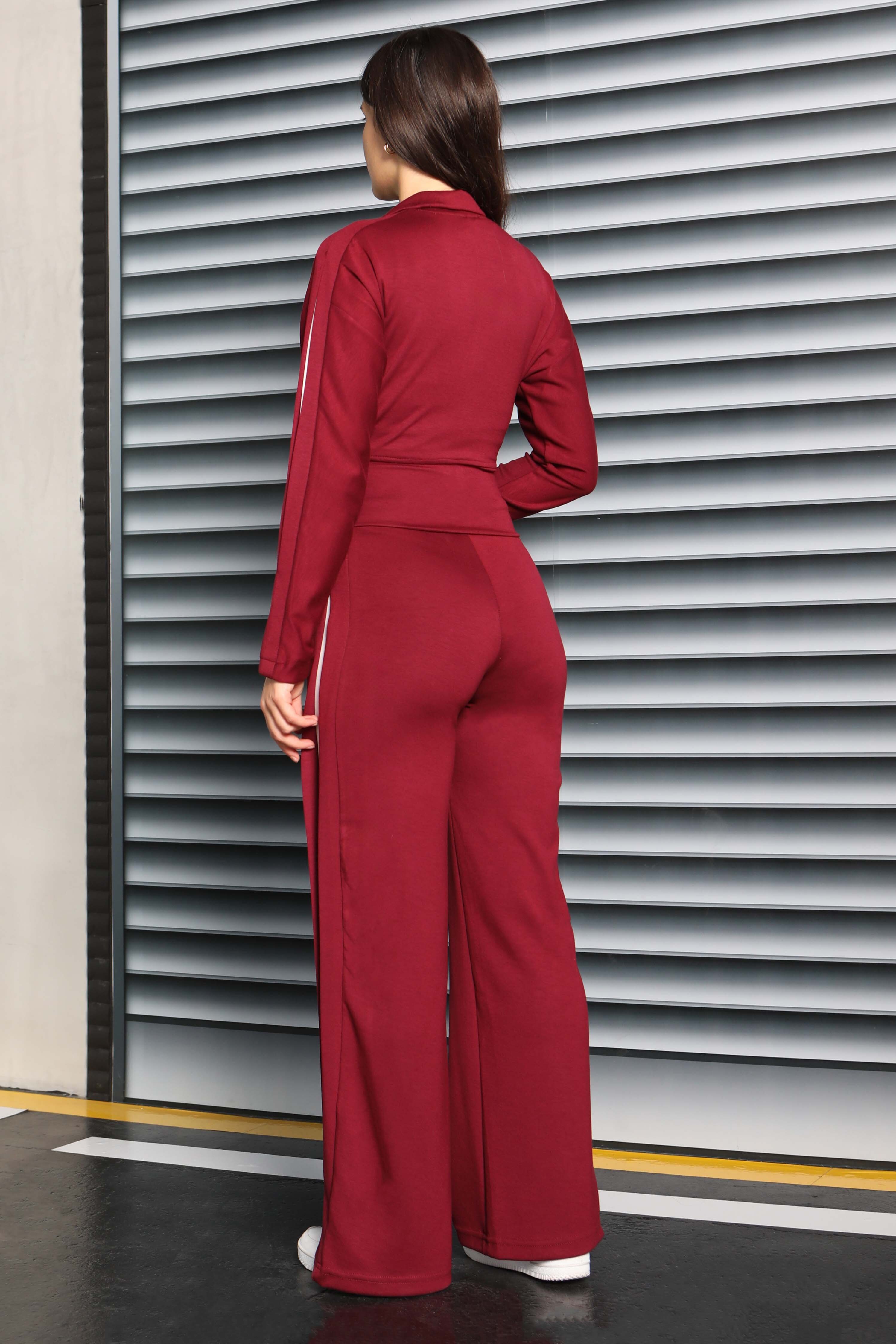 Çizgi Detaylı Garnili Modal İkili Takım - 27881-BORDO - 5