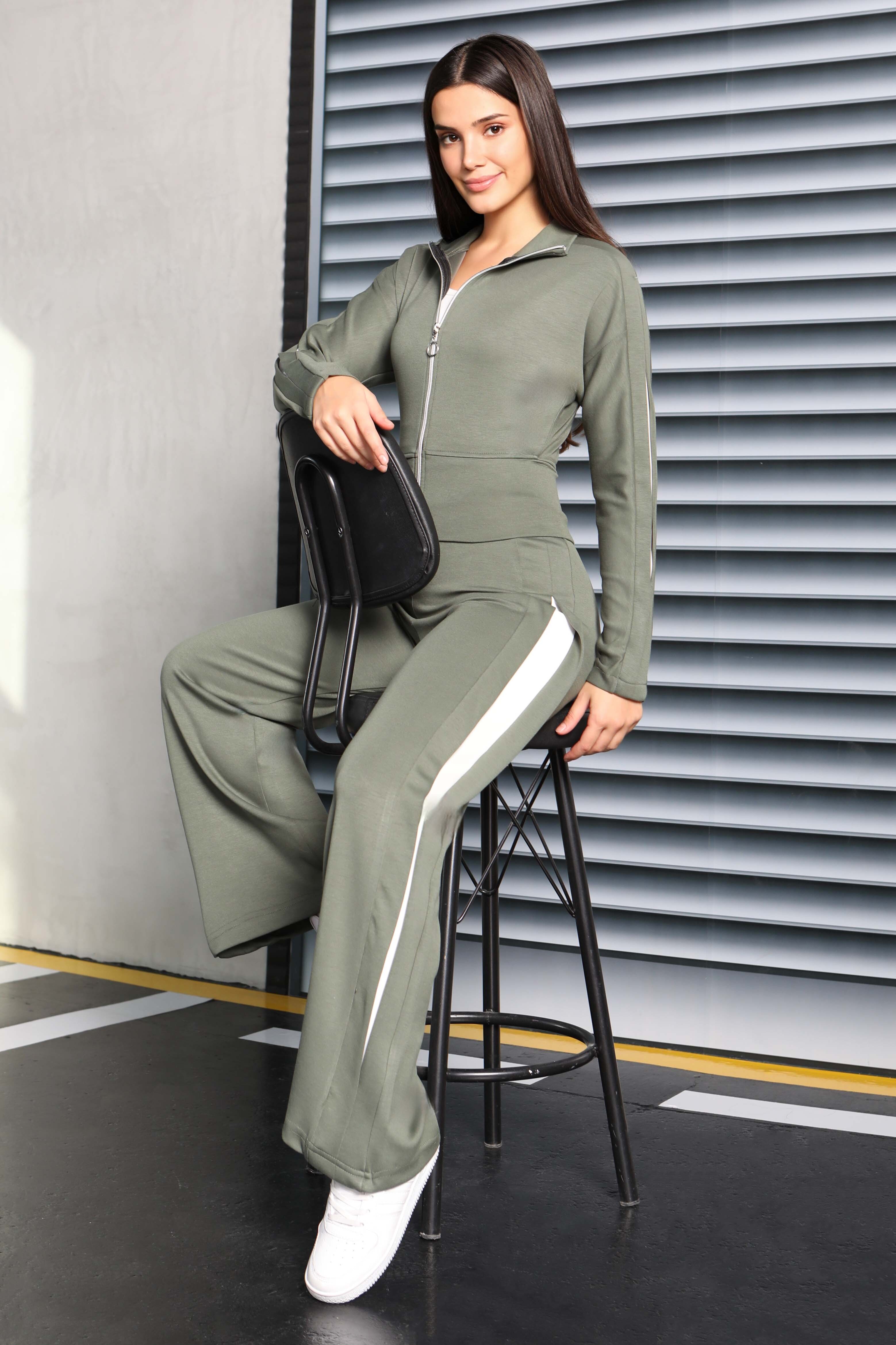 Çizgi Detaylı Garnili Modal İkili Takım - 27881-HAKI - 1