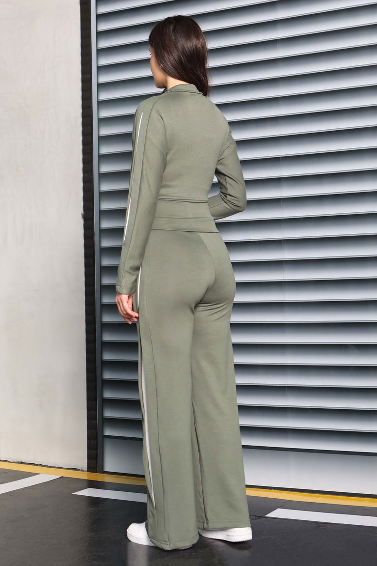 Çizgi Detaylı Garnili Modal İkili Takım - 27881-HAKI - TOFİSA