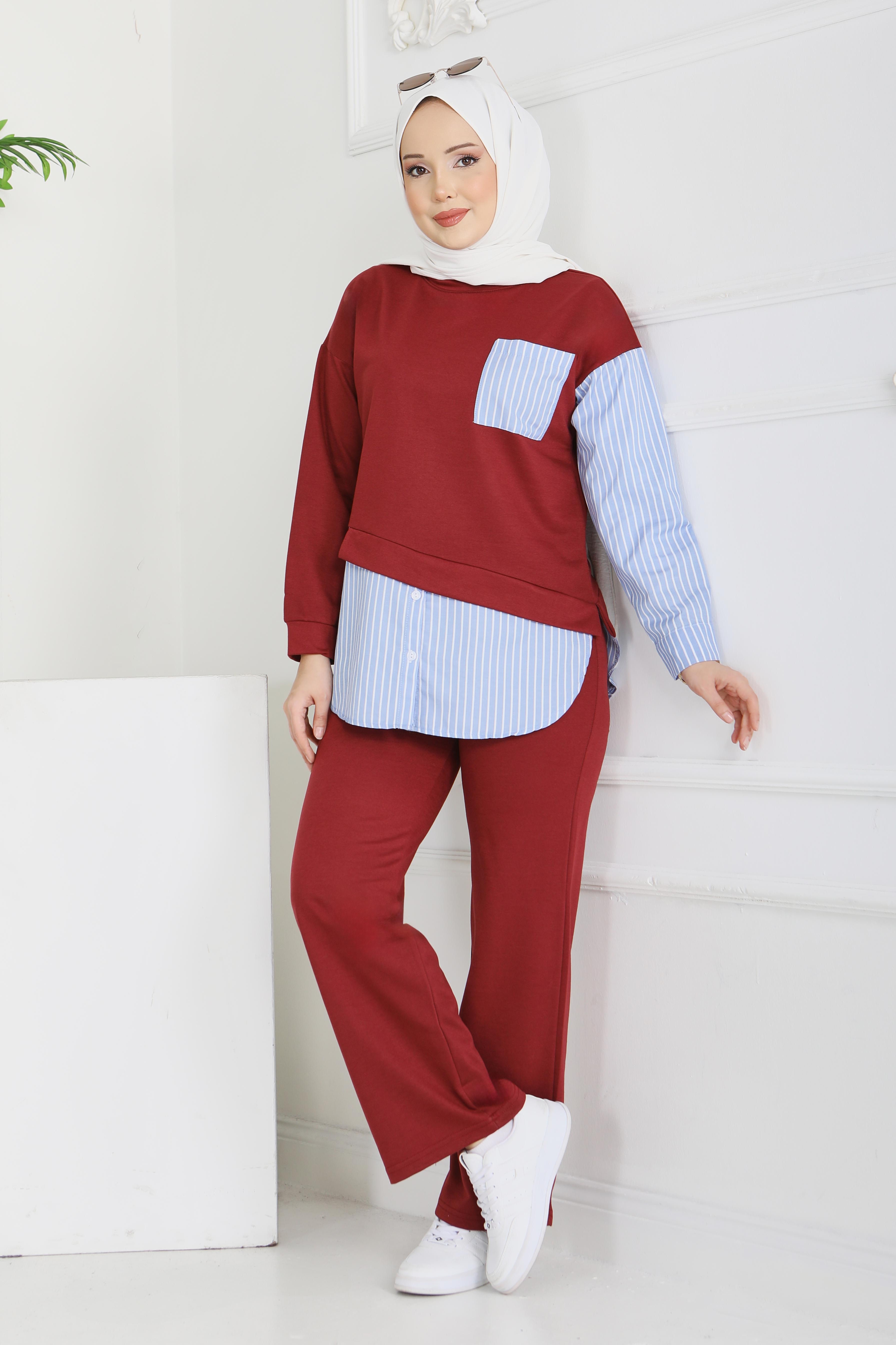 Çizgi Detaylı İkili Takım - 2067-BORDO - 2