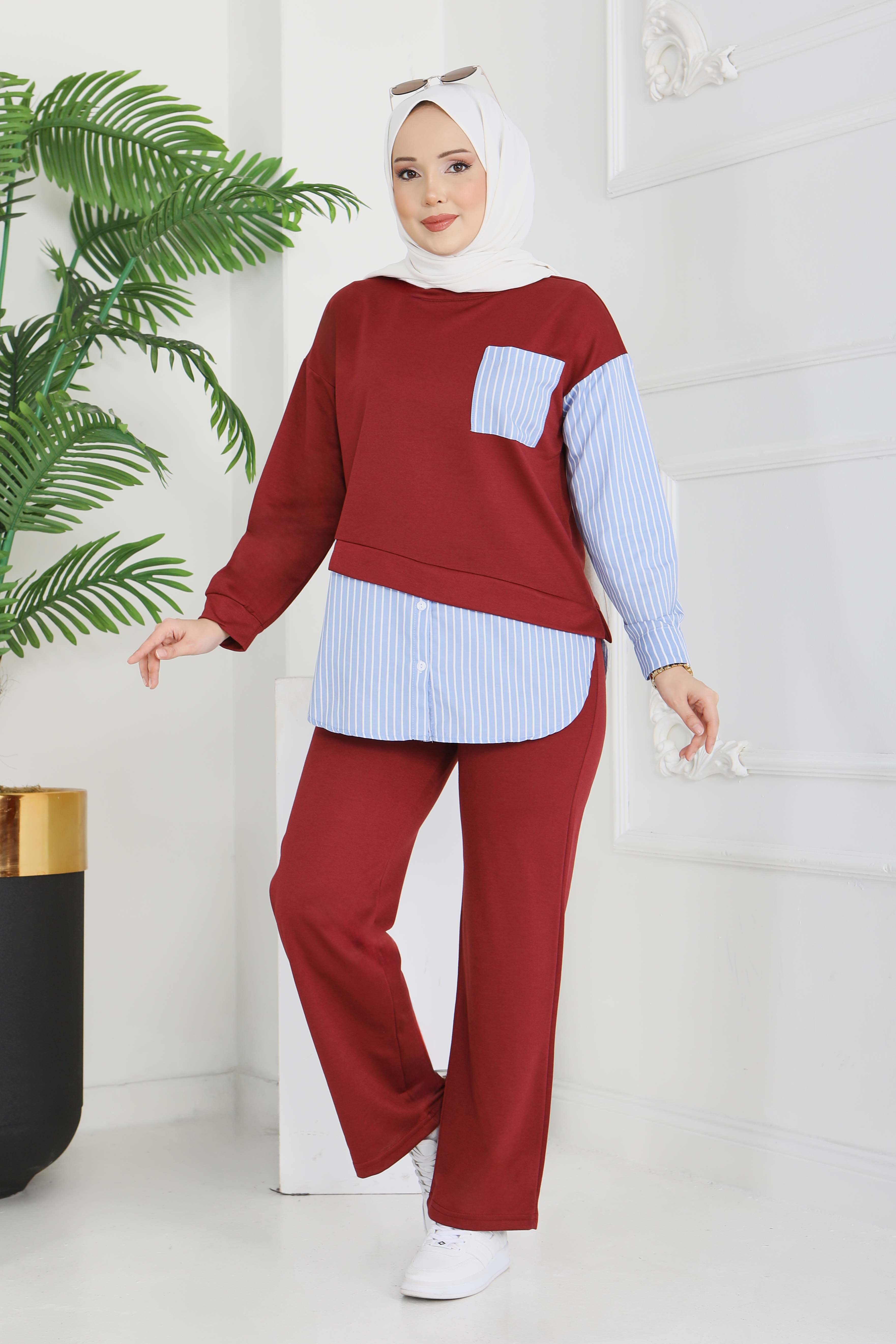 Çizgi Detaylı İkili Takım - 2067-BORDO - 3