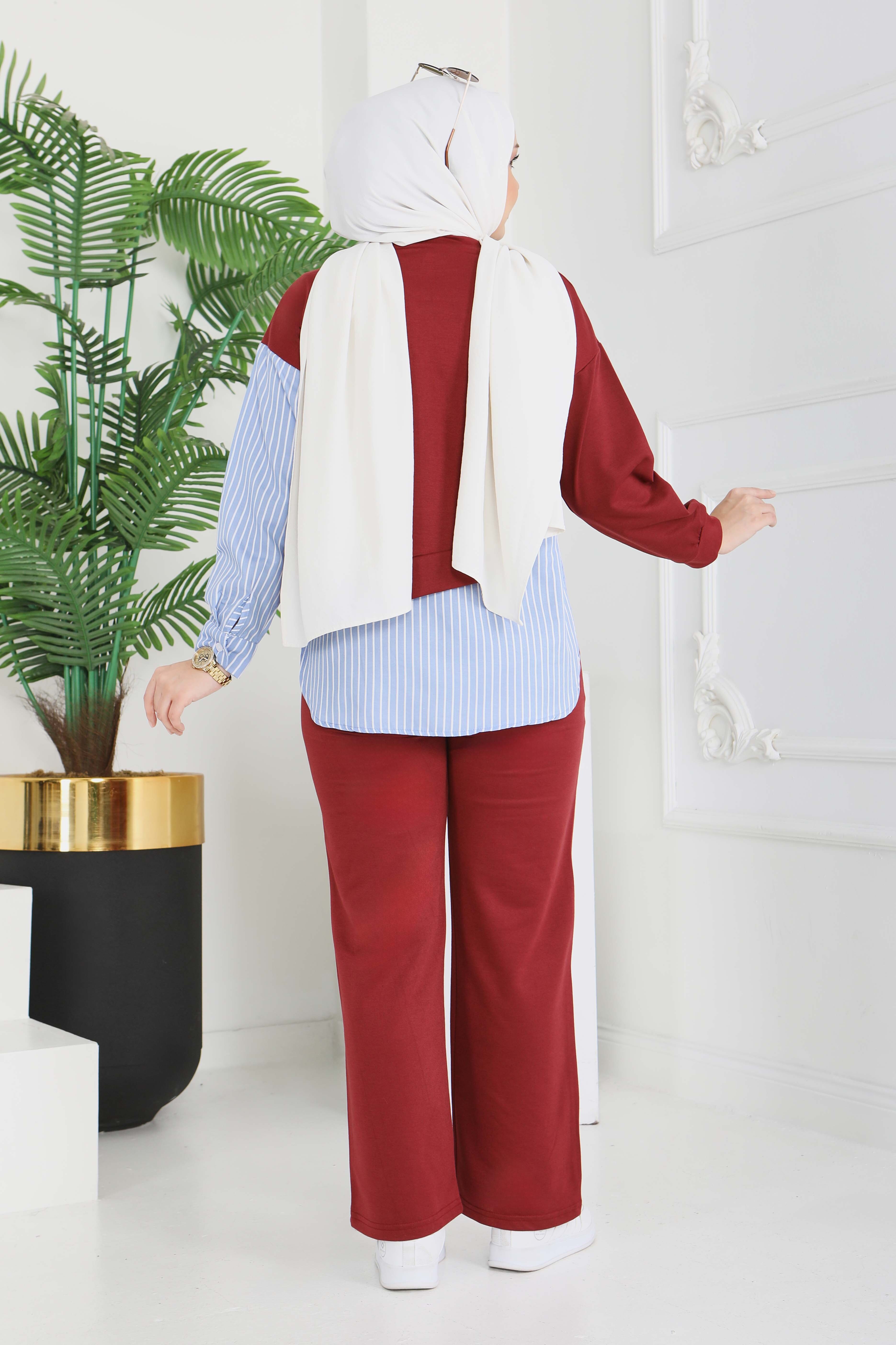 Çizgi Detaylı İkili Takım - 2067-BORDO - 5