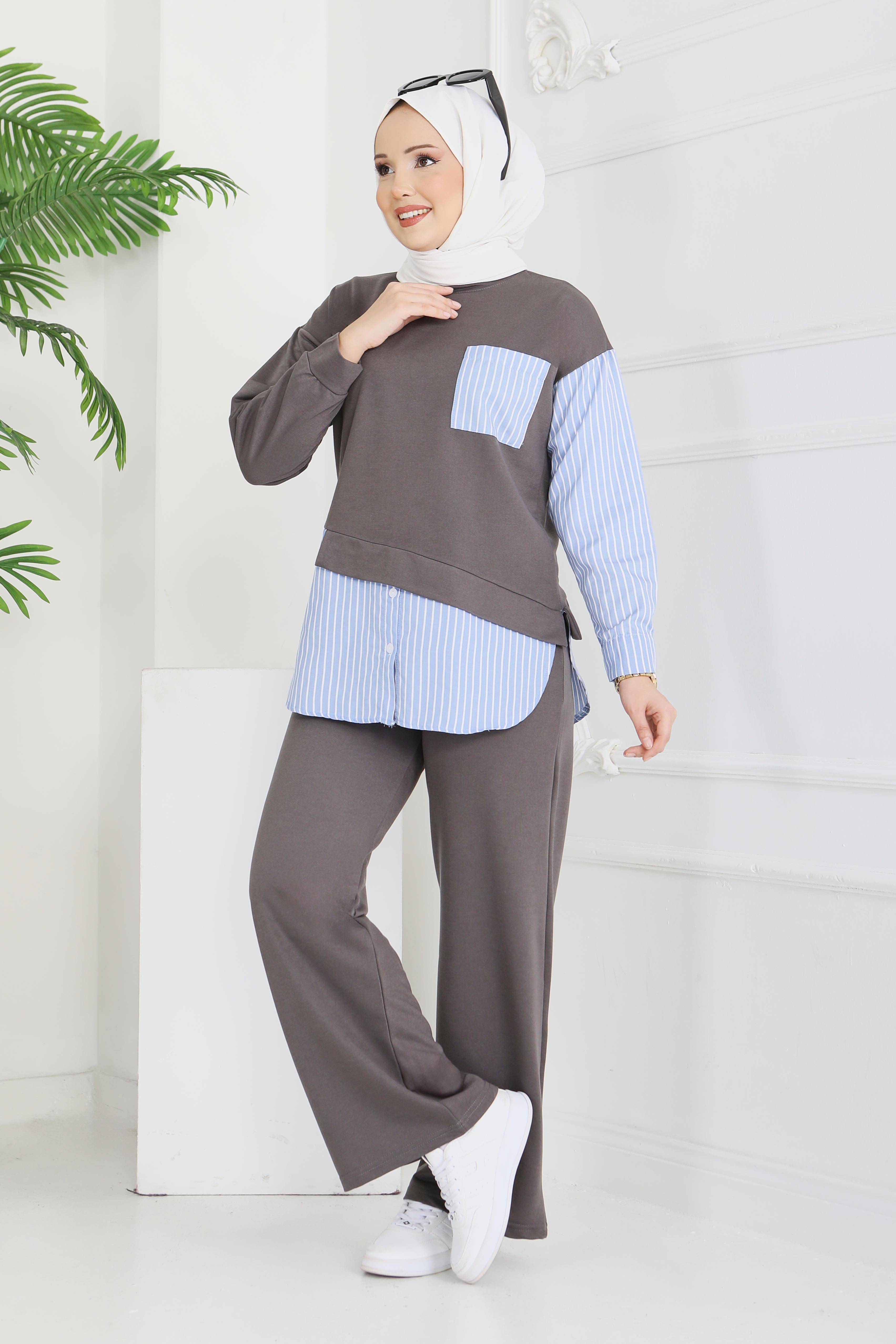 Çizgi Detaylı İkili Takım - 2067-FUME - 1