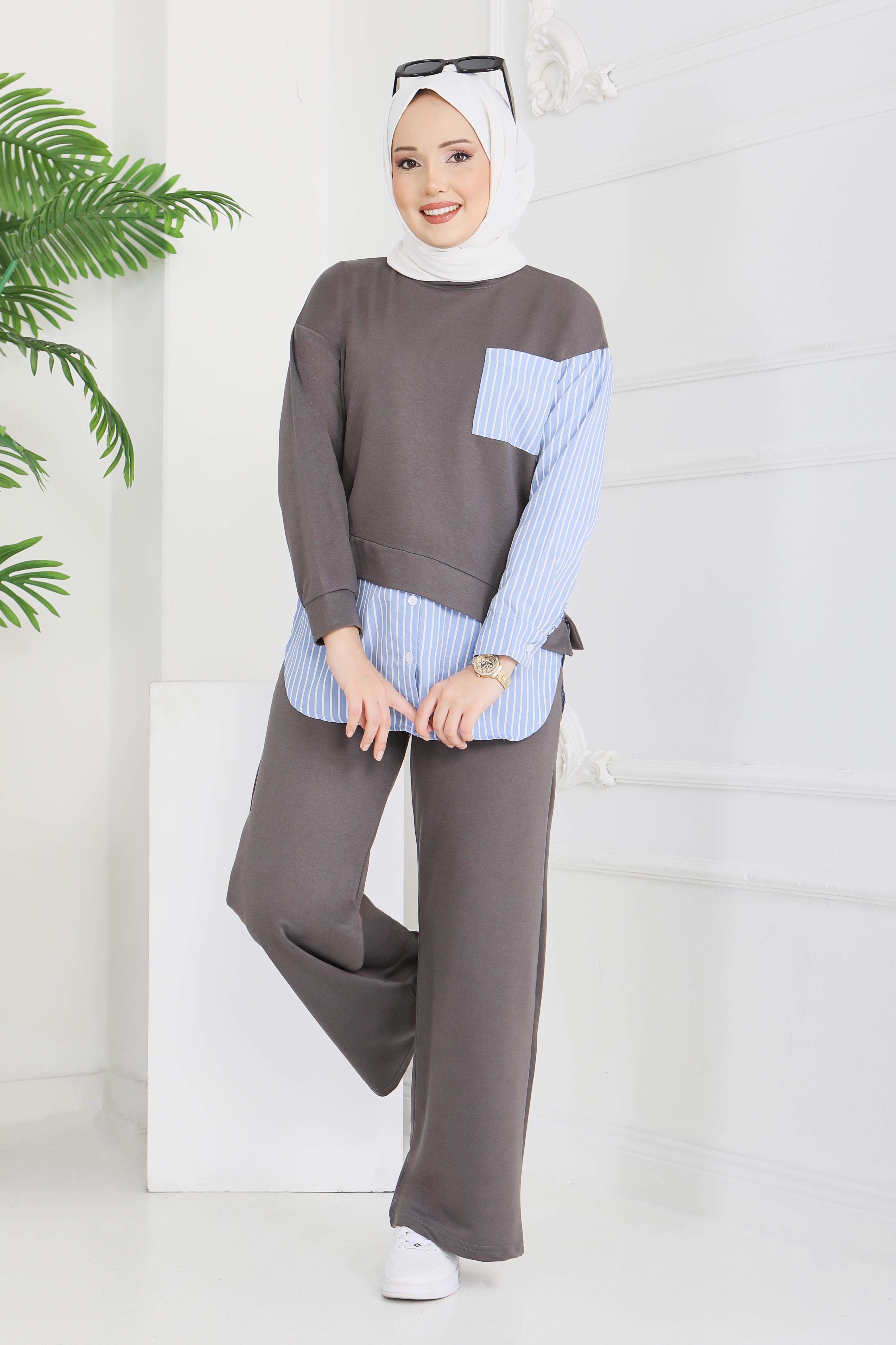 Çizgi Detaylı İkili Takım - 2067-FUME - 3