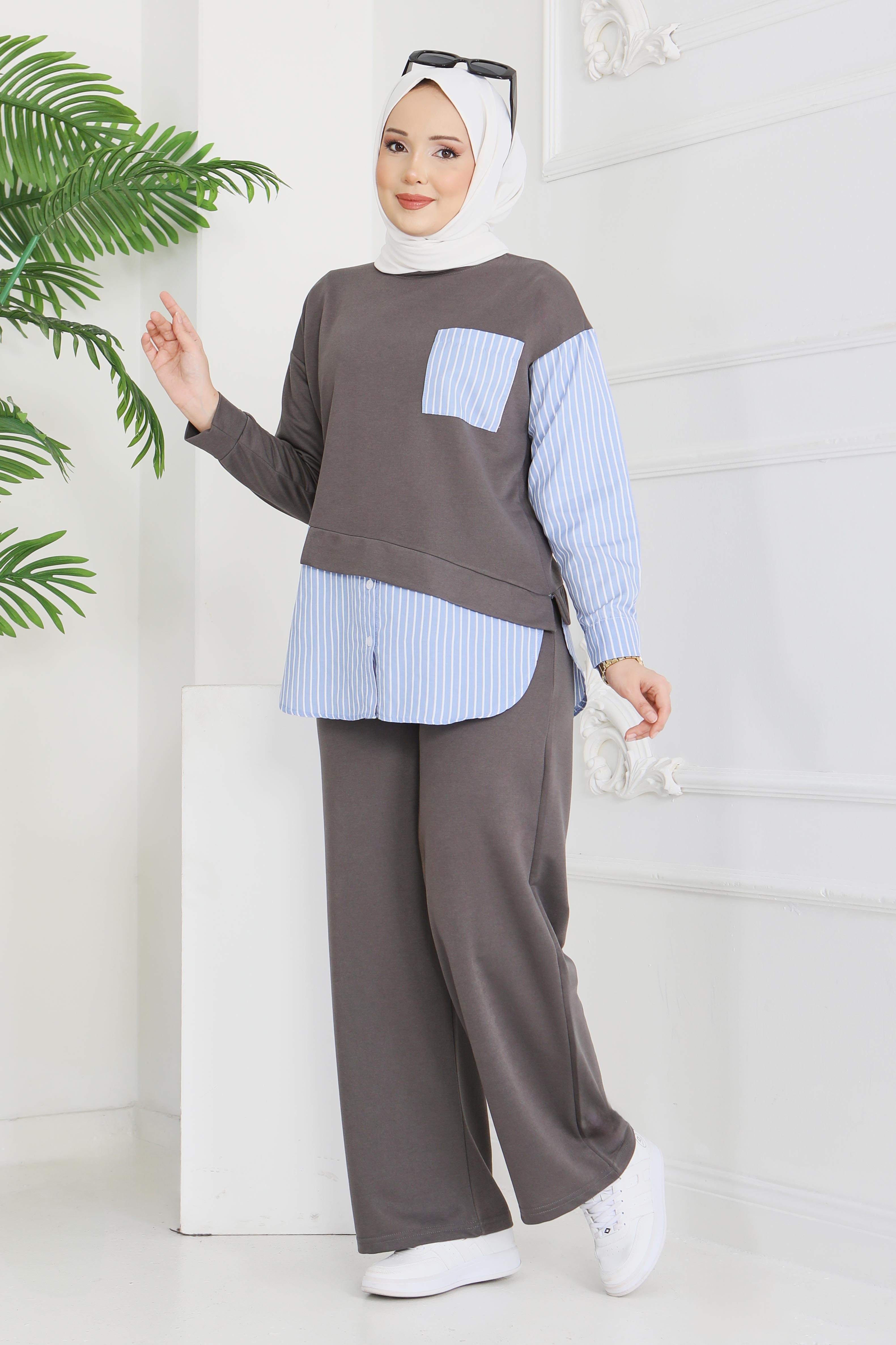 Çizgi Detaylı İkili Takım - 2067-FUME - 4