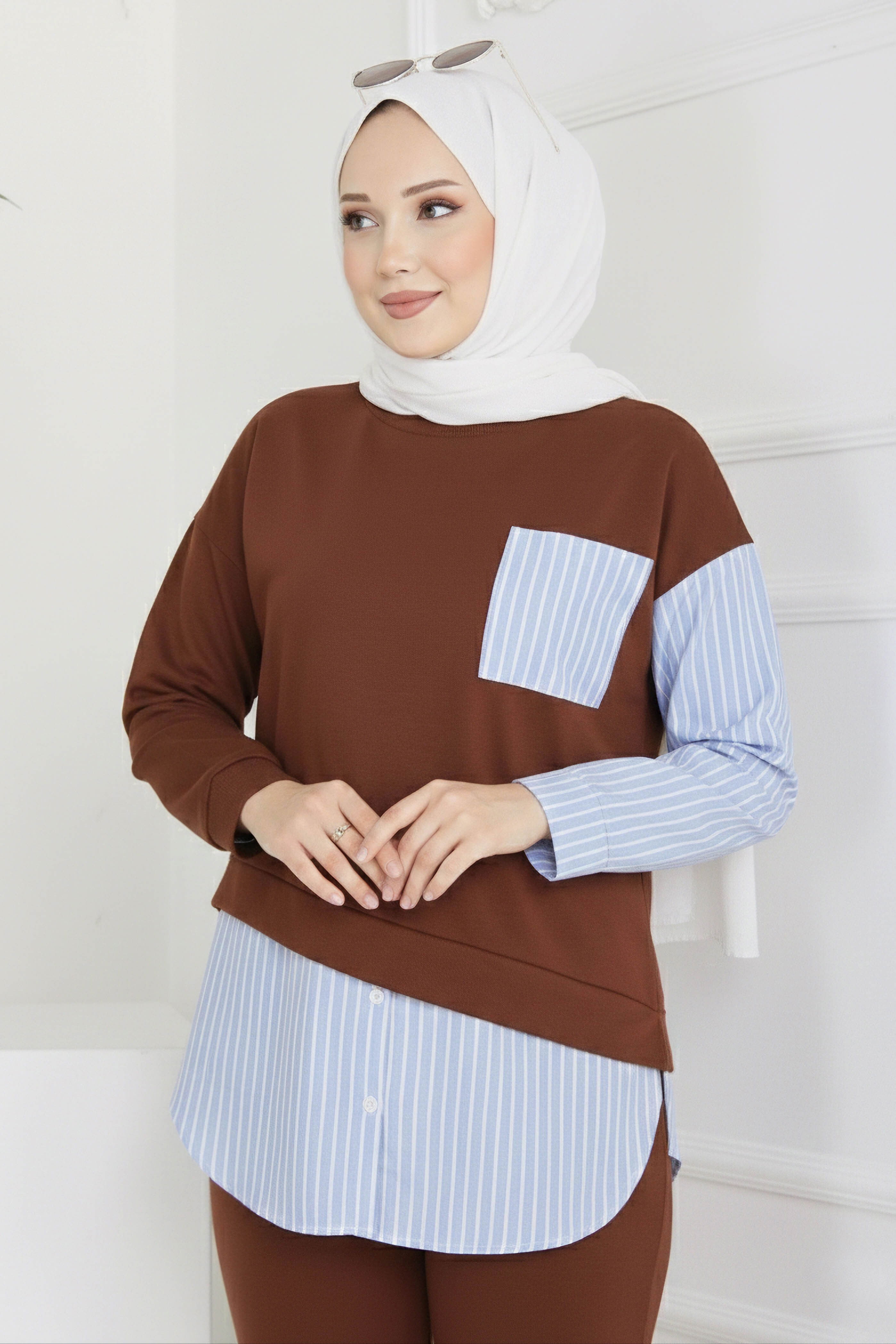 Çizgi Detaylı İkili Takım - 2067-KAHVE - 3