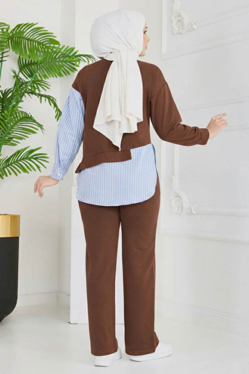 Çizgi Detaylı İkili Takım - 2067-KAHVE - 4