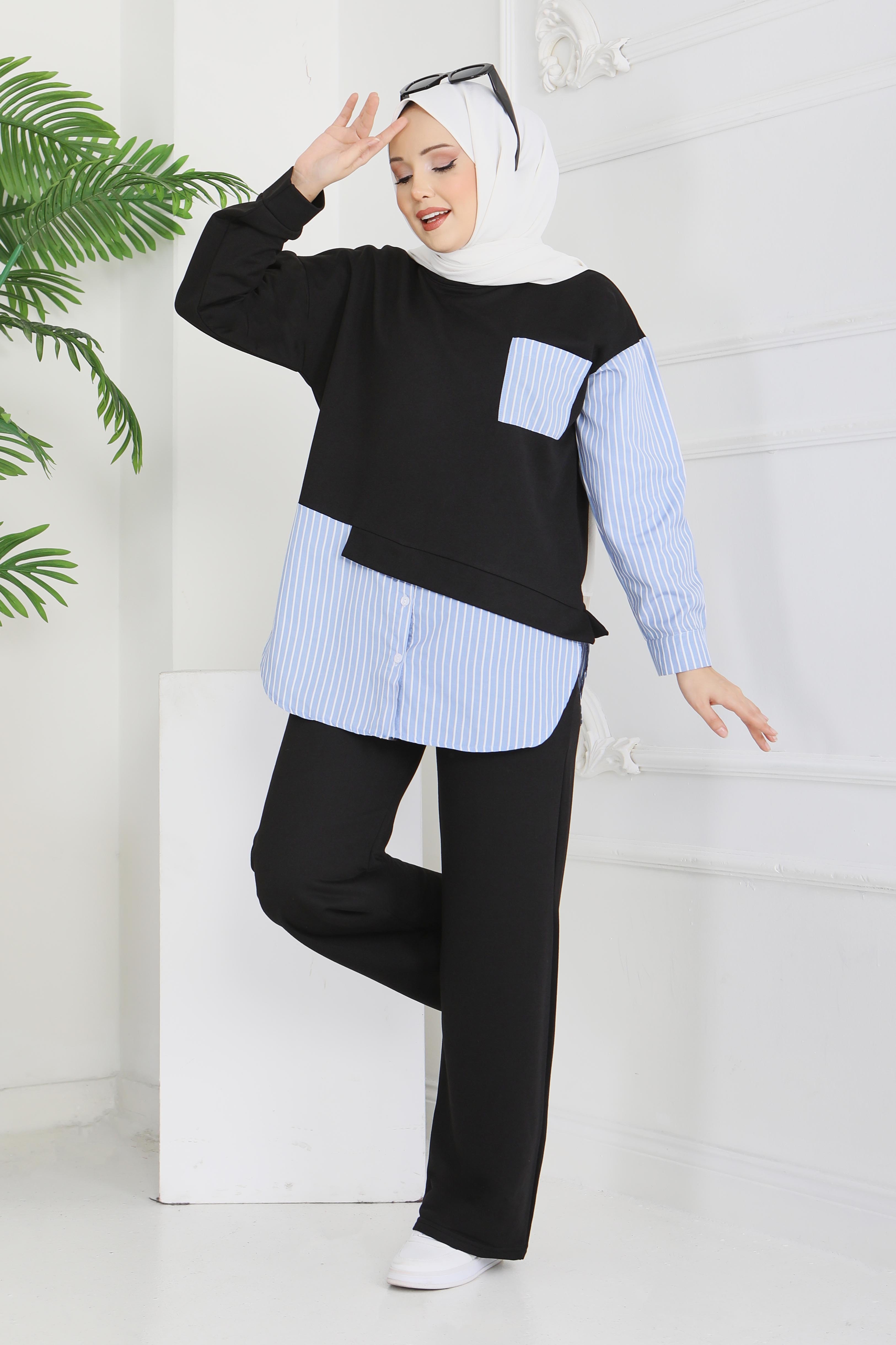 Çizgi Detaylı İkili Takım - 2067-SIYAH - 1