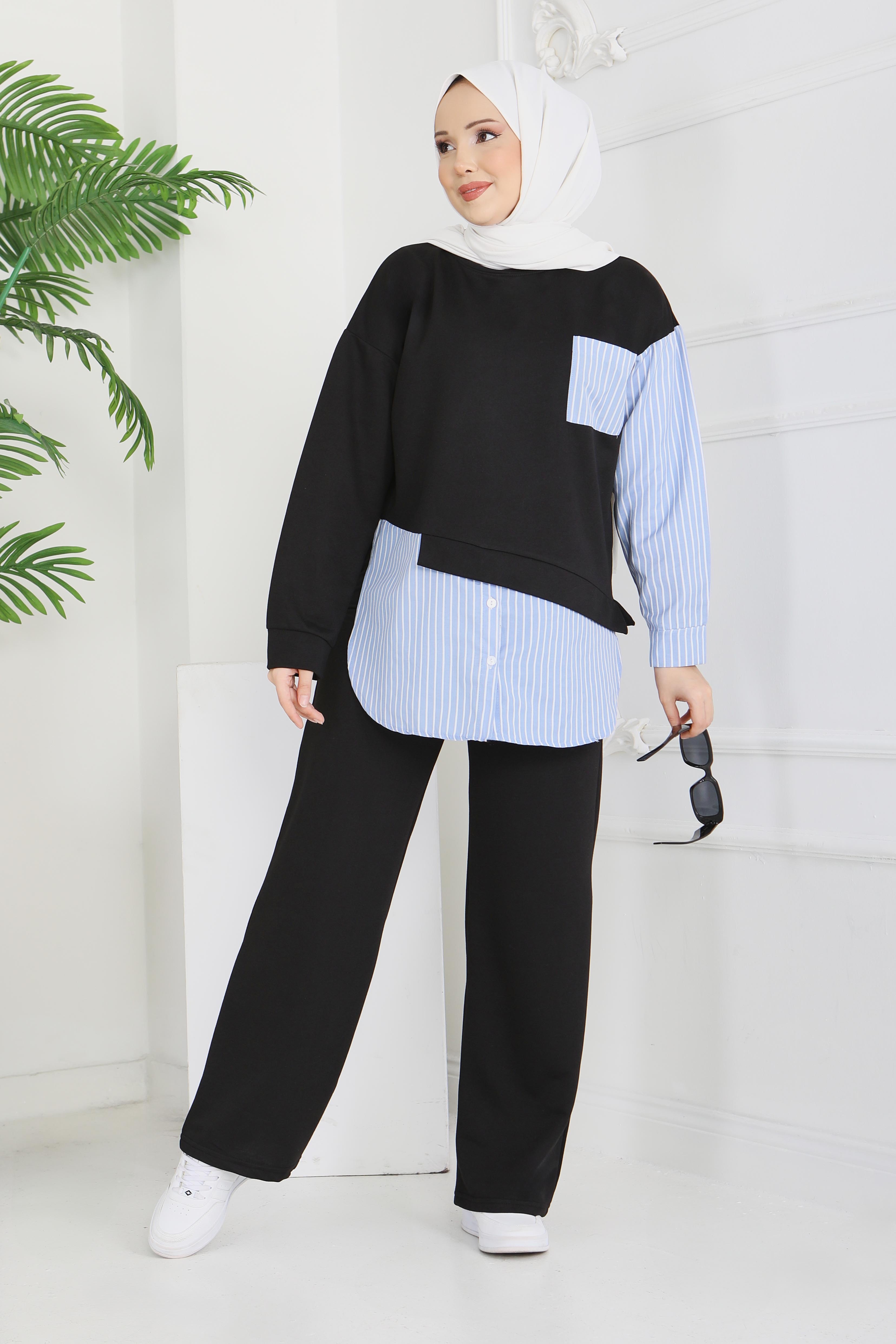 Çizgi Detaylı İkili Takım - 2067-SIYAH - 2