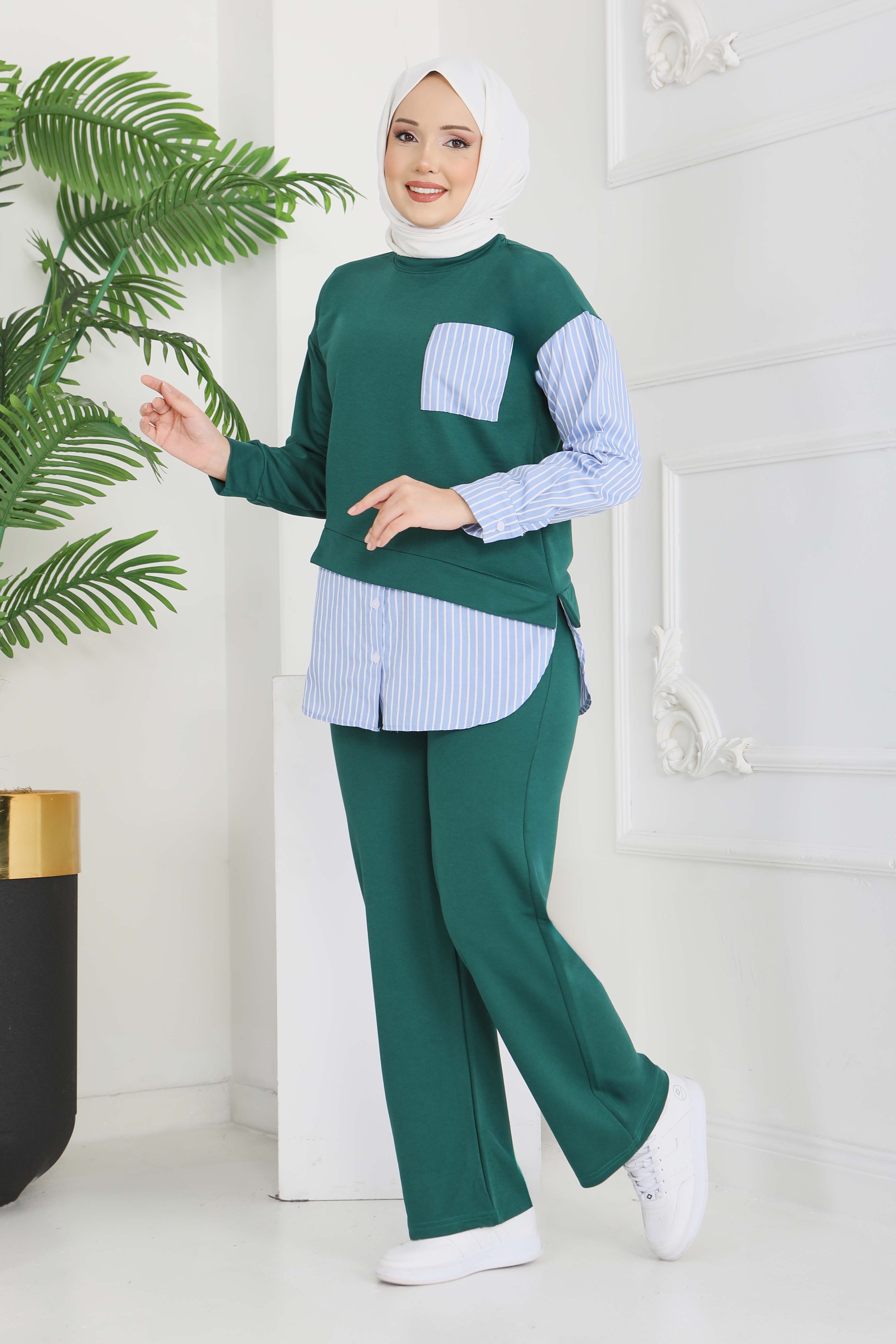 Çizgi Detaylı İkili Takım - 2067-ZUMRUT - 1