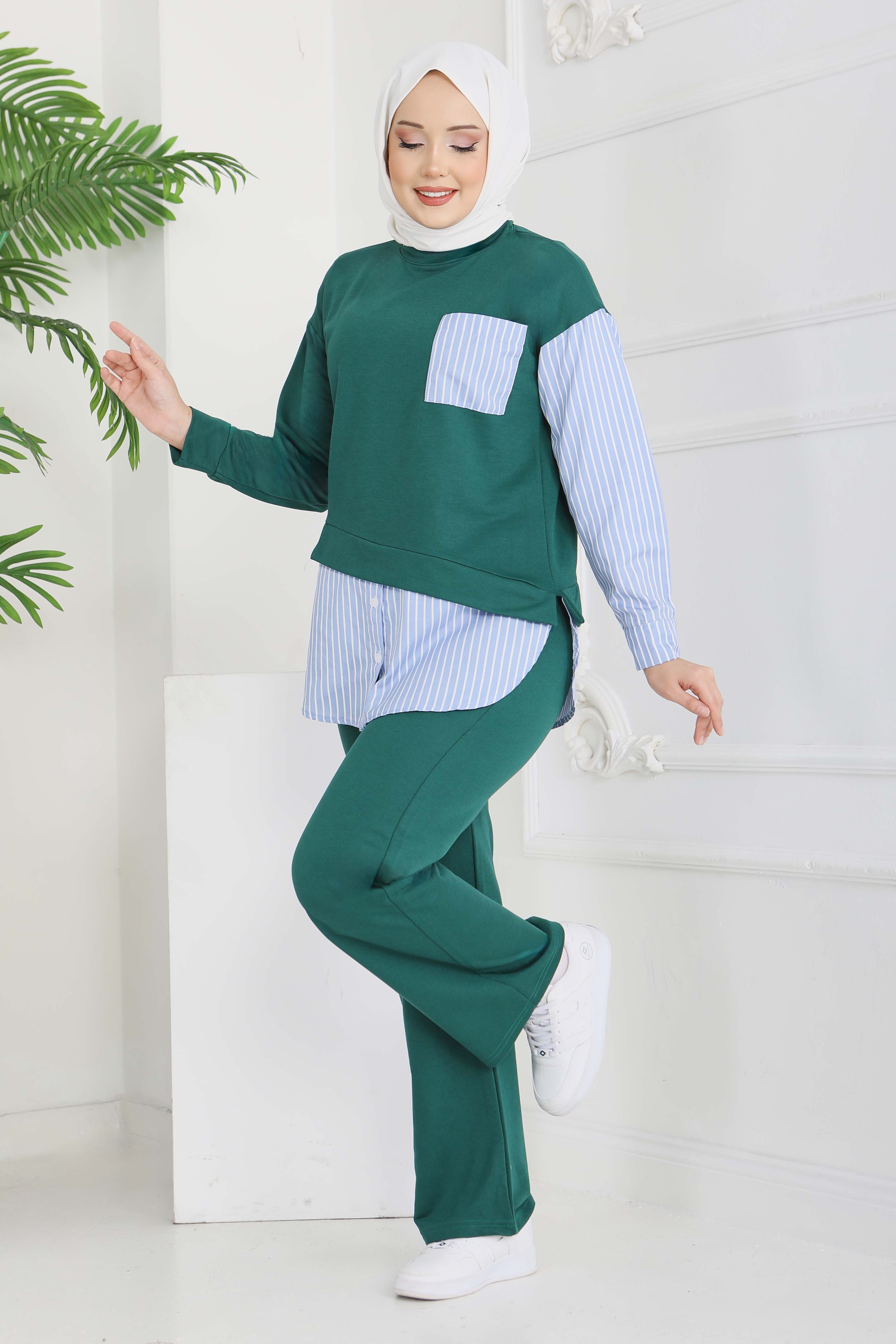 Çizgi Detaylı İkili Takım - 2067-ZUMRUT - 2